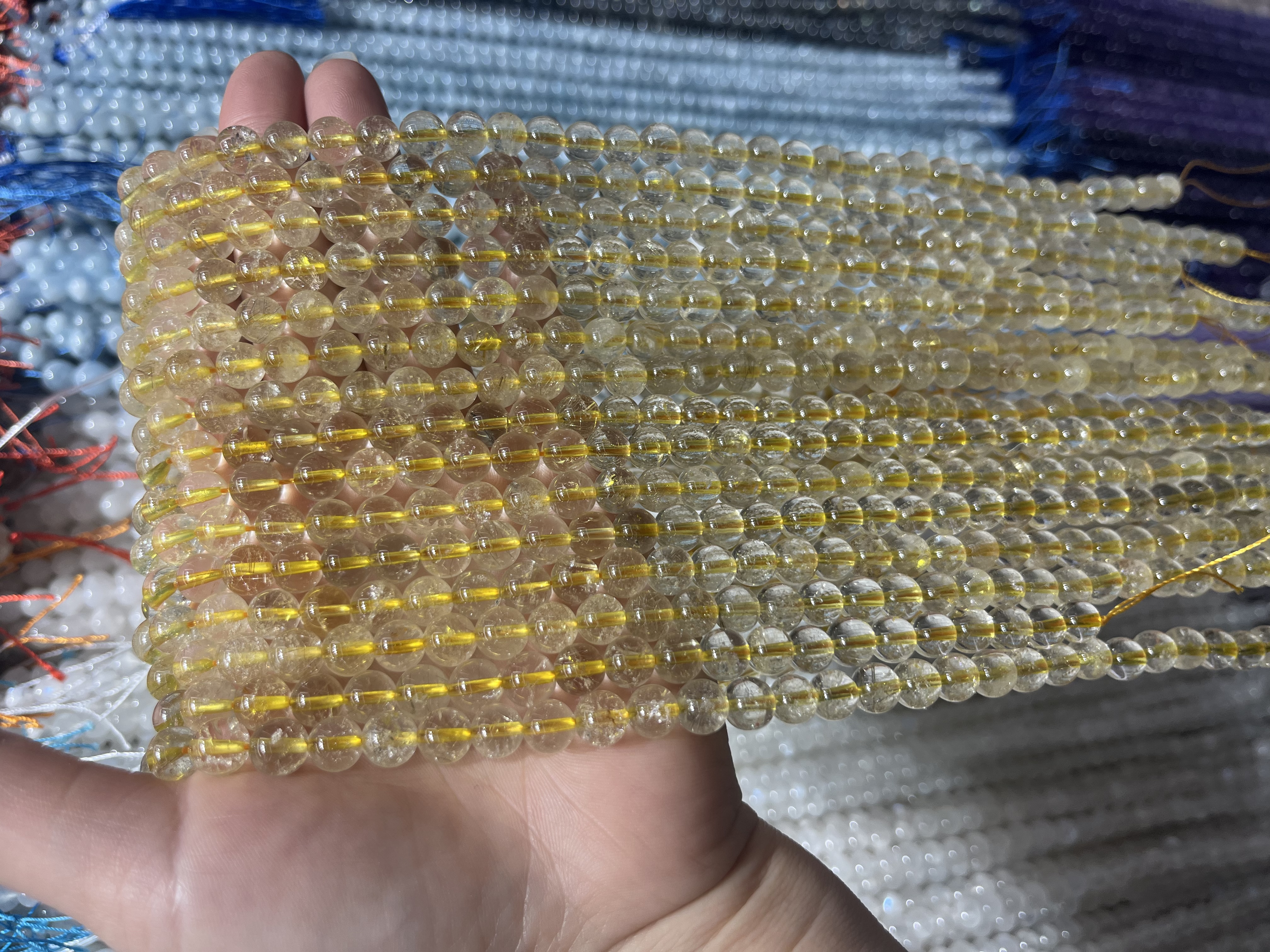 天然金发晶散珠批发 黄水晶diy饰品配件手链串珠 金发晶圆珠半成品 金丝发晶隔珠半成品珠子详情图8