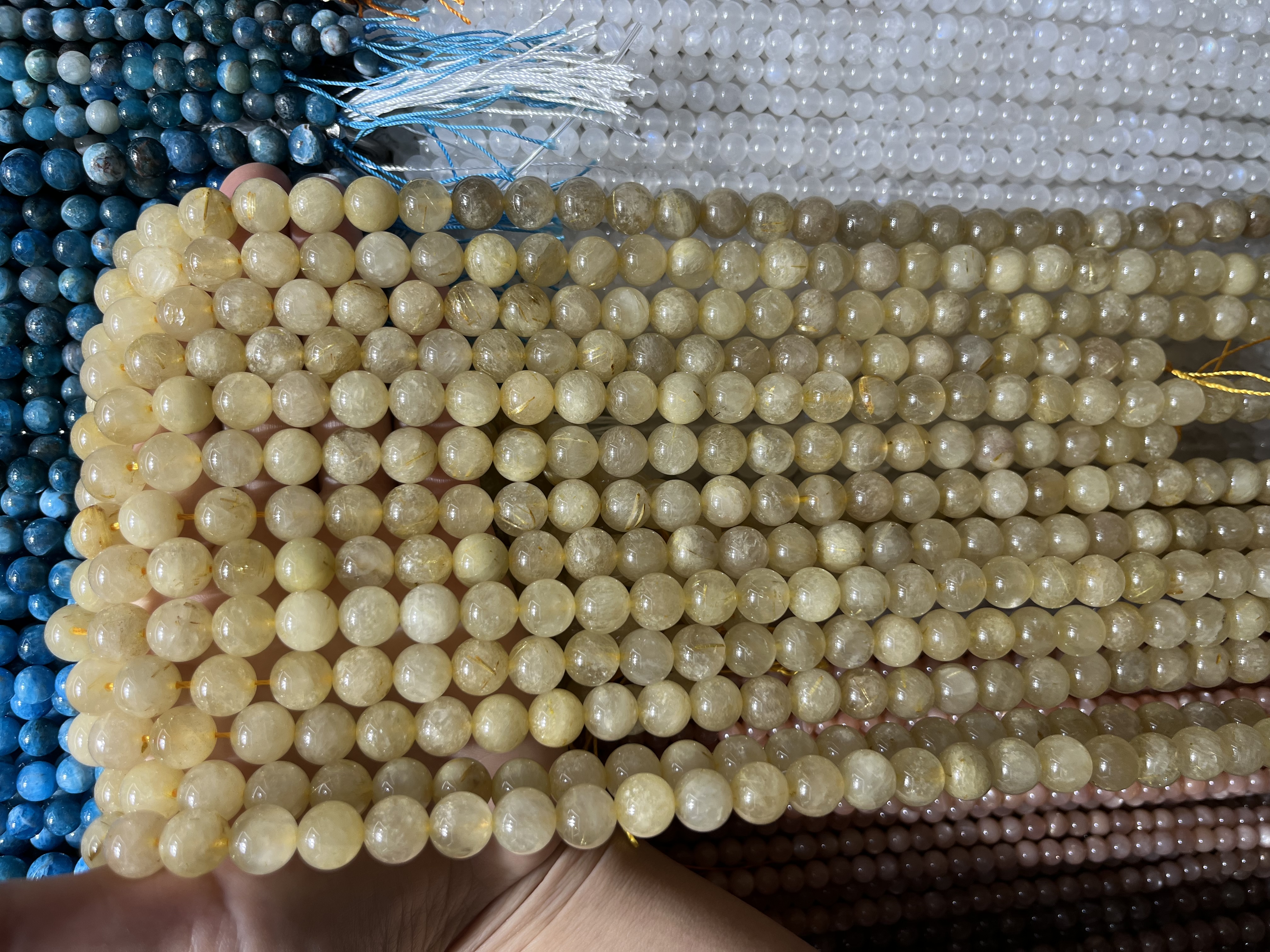 天然金发晶散珠批发 黄水晶diy饰品配件手链串珠 金发晶圆珠半成品 金丝发晶隔珠半成品珠子