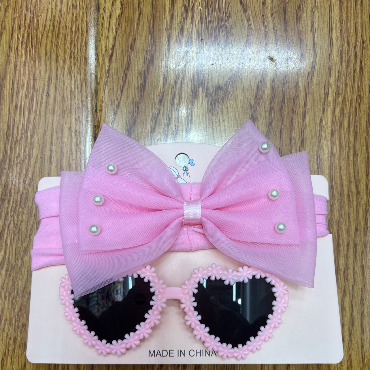 儿童发带眼镜套装流行饰品批发桃心花边大领结钉珠蝴蝶结眼镜套装树脂镜片眼镜女童款网纱领结眼镜混色批发