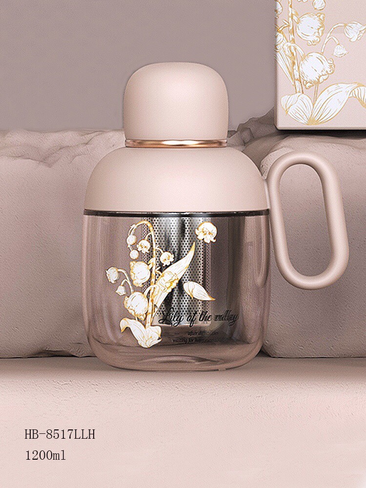 Lily of the Valley Desktop Glass Cup - HB-8517LLH Large Capacity Water Cup details Picture