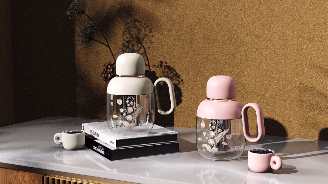 Lily of the Valley Desktop Glass Cup - HB-8517LLH Large Capacity Water Cup Application Scenario