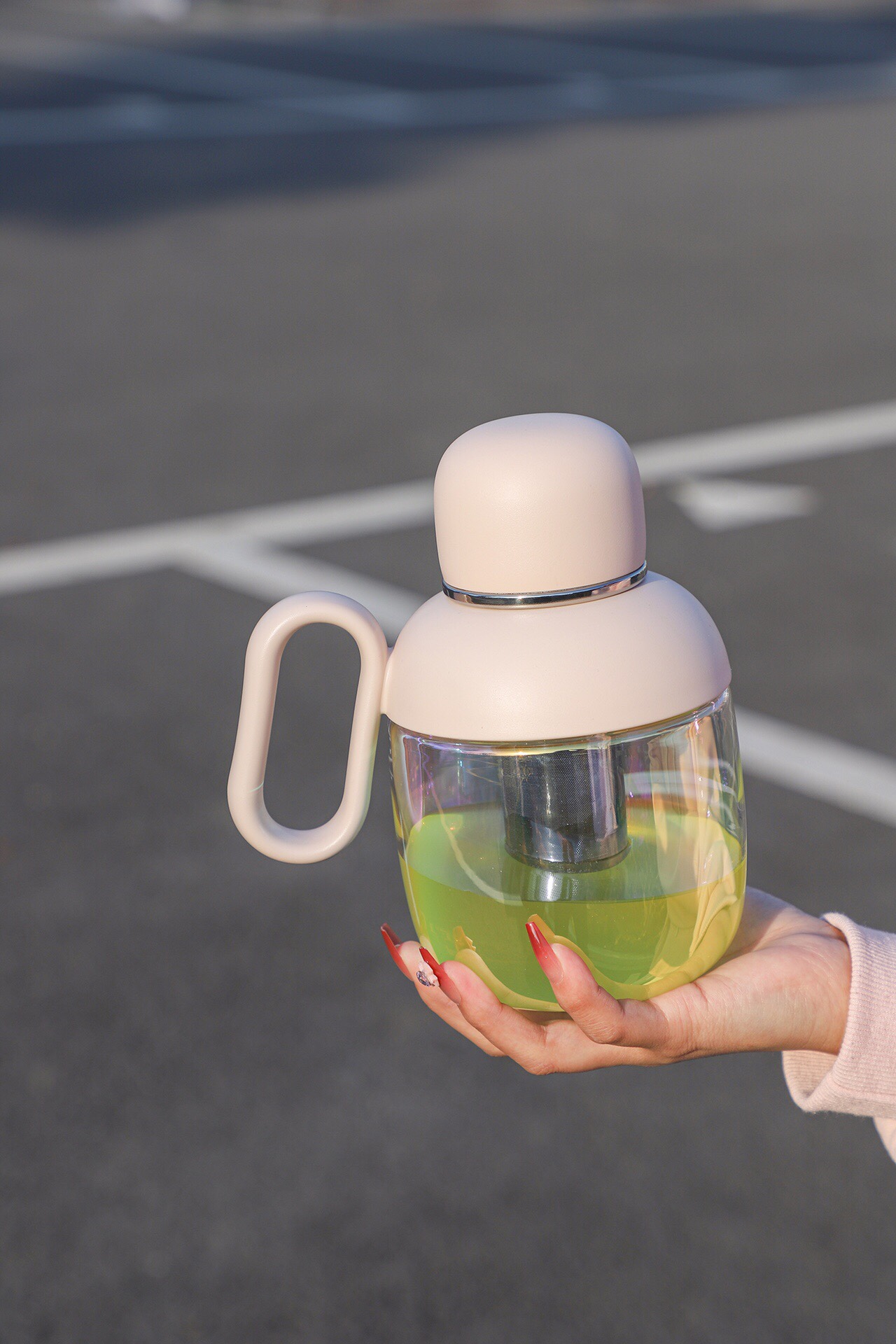 New product: Sparkling and Colorful Tabletop Teapot - HB-8517 Glass Cup. Tea brewing cup details Picture