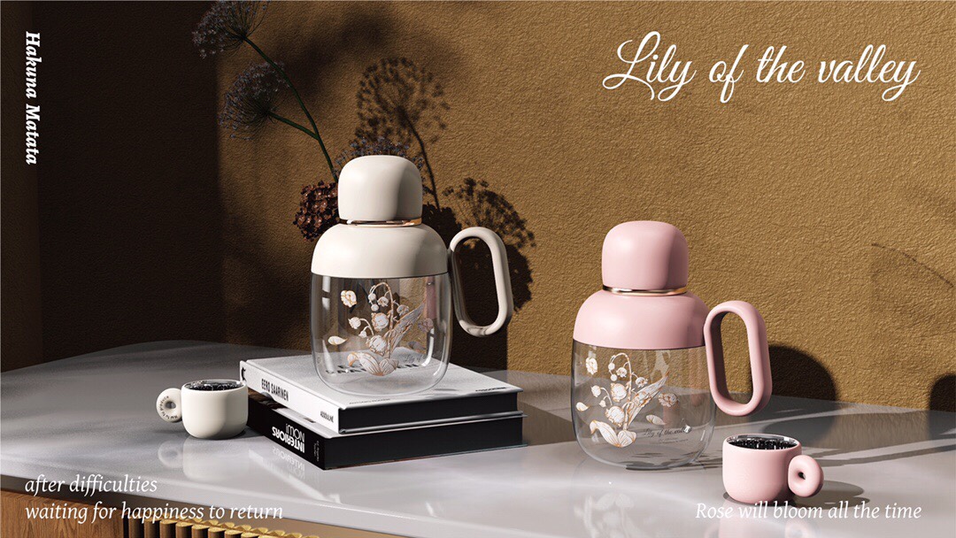 Lily of the Valley Desktop Glass Cup - HB-8517LLH Large Capacity Water Cup Specification image