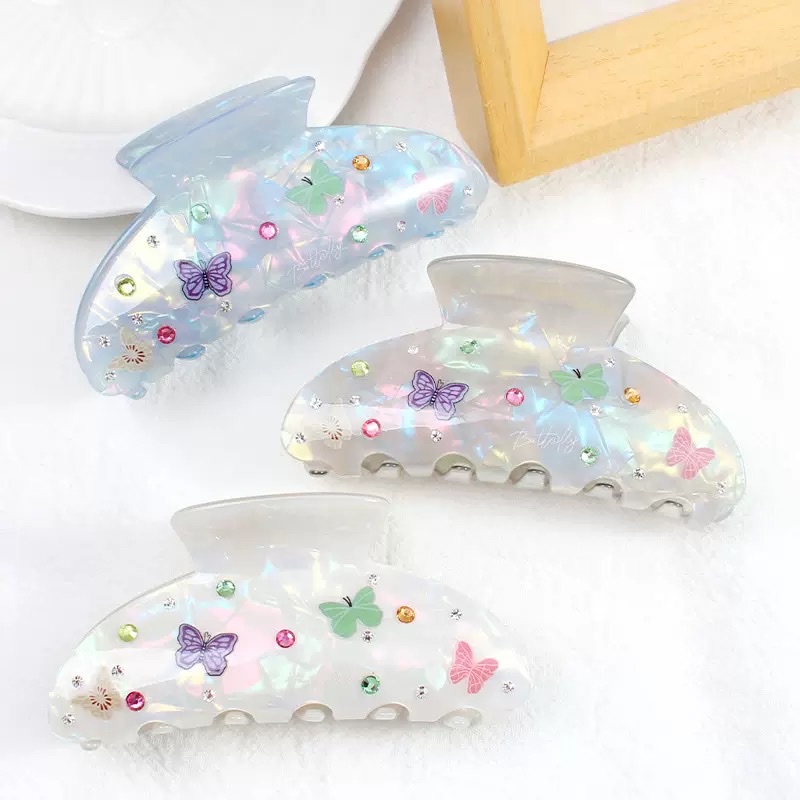 The spring and summer collection of Baoguang accessories features a butterfly print, a super ethereal diamond-encruffled acrylic hair accessory, and a simple and elegant updo hairpin for girls detail image 2