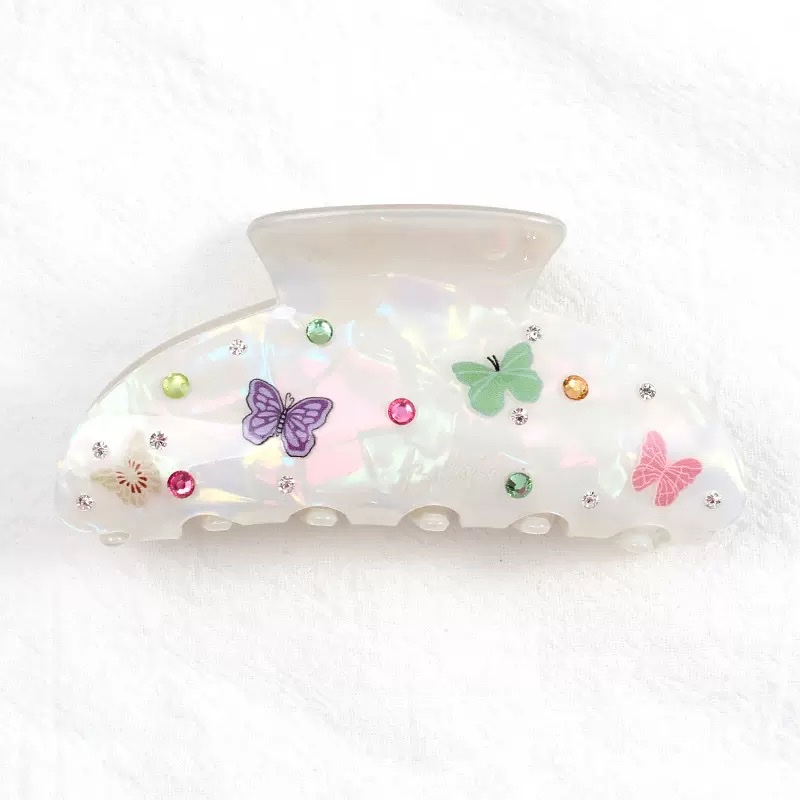 The spring and summer collection of Baoguang accessories features a butterfly print, a super ethereal diamond-encruffled acrylic hair accessory, and a simple and elegant updo hairpin for girls detail image 7