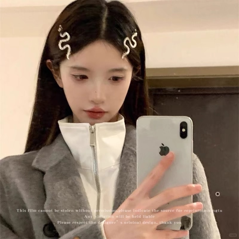 暗黑风酷辣少女发饰银色蛇形发夹刘海发卡子侧边夹百搭网红头饰品产品图