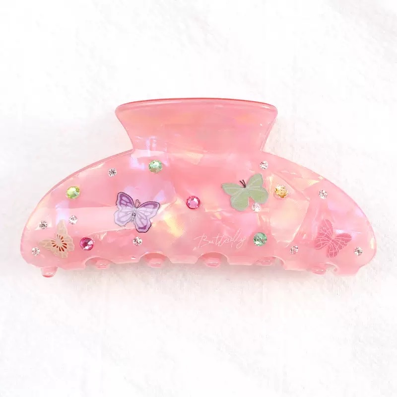 The spring and summer collection of Baoguang accessories features a butterfly print, a super ethereal diamond-encruffled acrylic hair accessory, and a simple and elegant updo hairpin for girls detail image 5