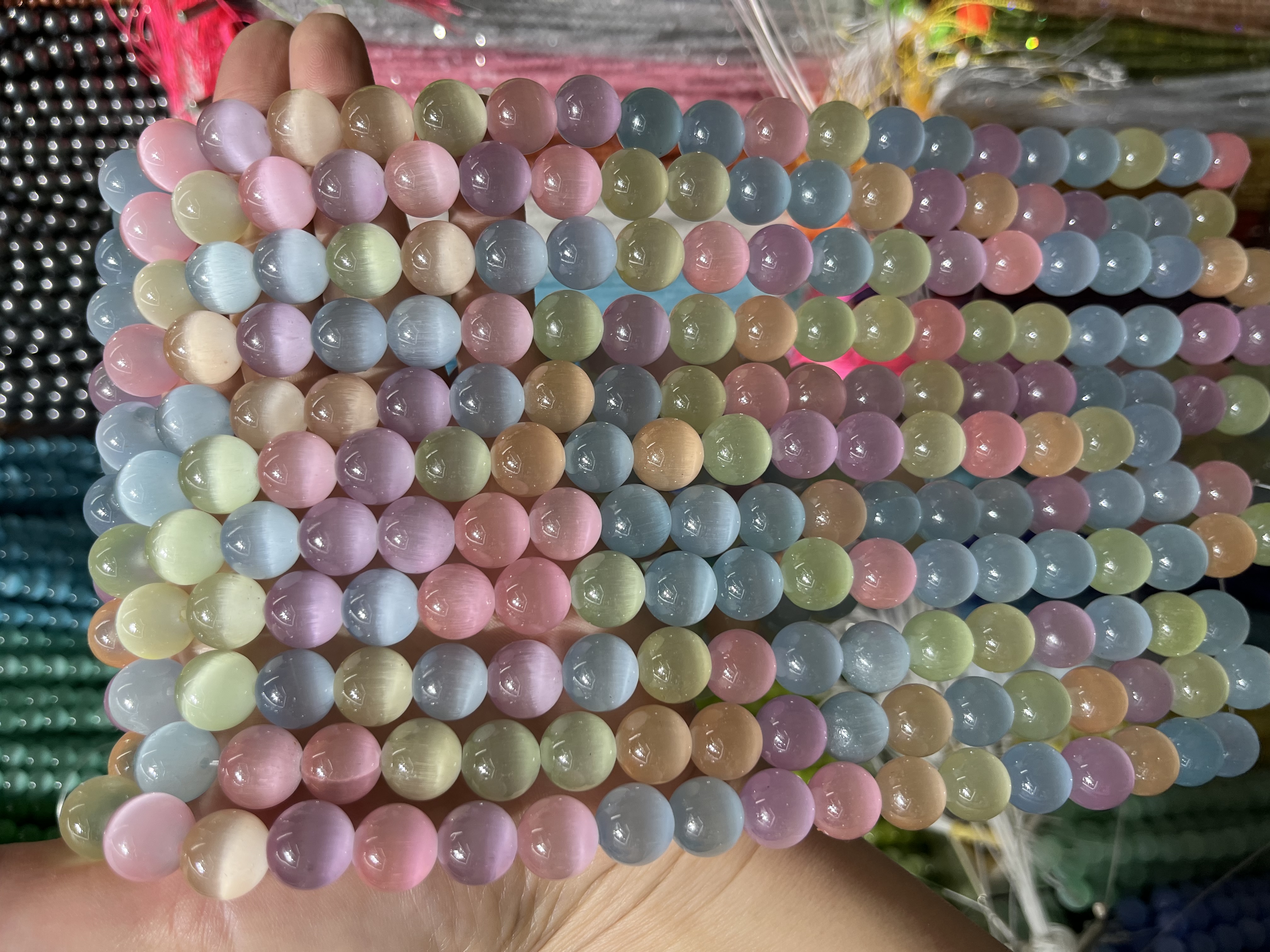 猫眼石珠子圆珠 马卡龙糖果色散珠 DIY手工串珠散珠 儿童创意手链材料包 亮丽色彩 手工串珠配件