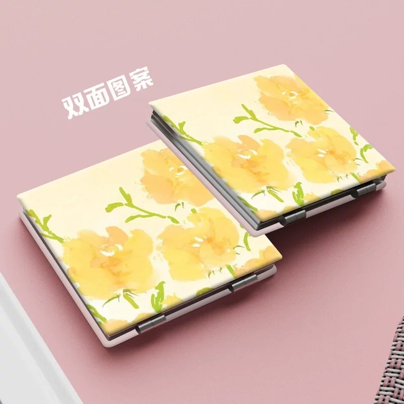 新疆名族风格迷你镜子女随身化妆镜小号可爱便携折叠手持双面水墨画玫瑰花便携化妆小镜子韩国随身双面折叠镜正方形手持补妆高颜值详情图4