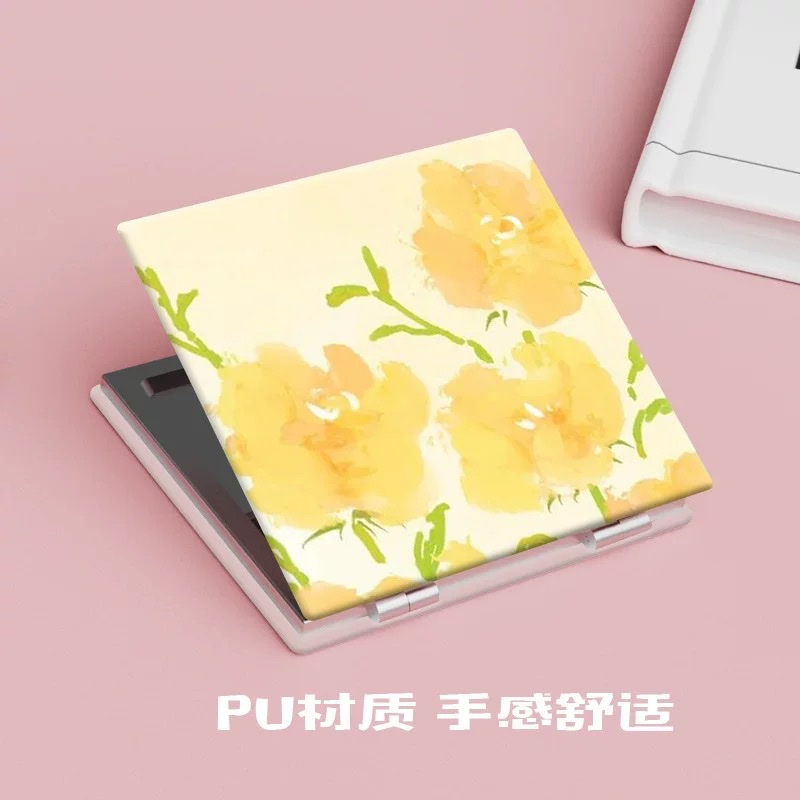 新疆名族风格迷你镜子女随身化妆镜小号可爱便携折叠手持双面水墨画玫瑰花便携化妆小镜子韩国随身双面折叠镜正方形手持补妆高颜值详情图2