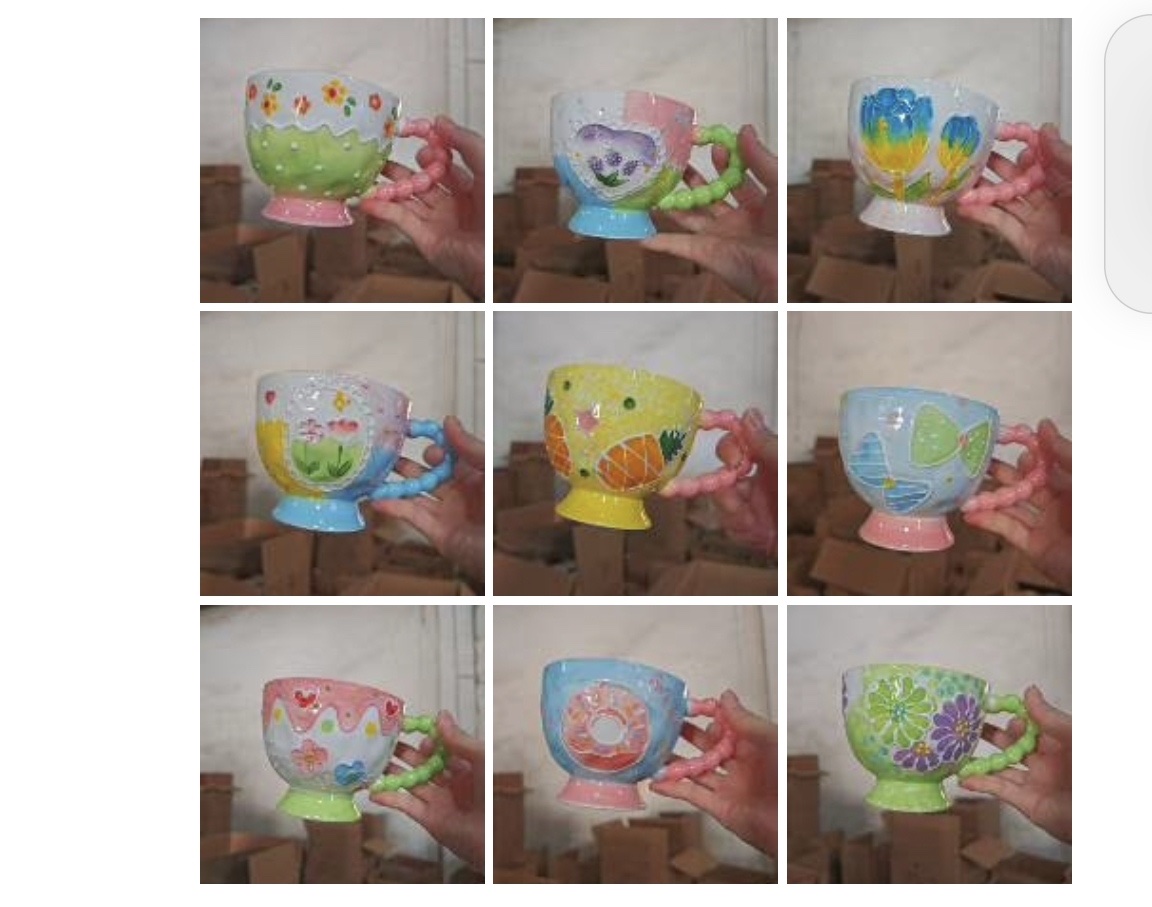 Hand-painted beaded handle ceramic cup detail image 2