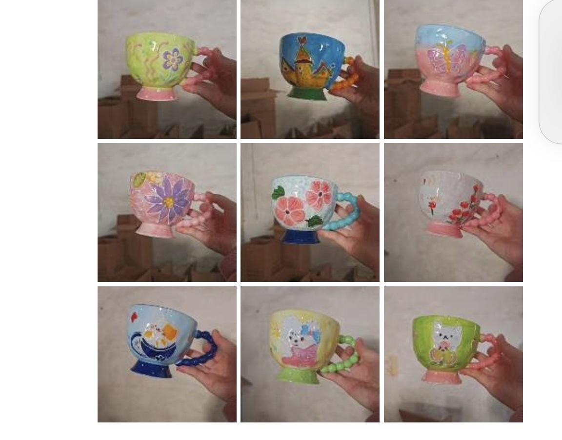 Hand-painted beaded handle ceramic cup detail image 3