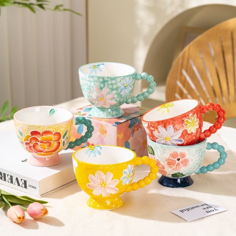 手绘串珠手柄陶瓷杯