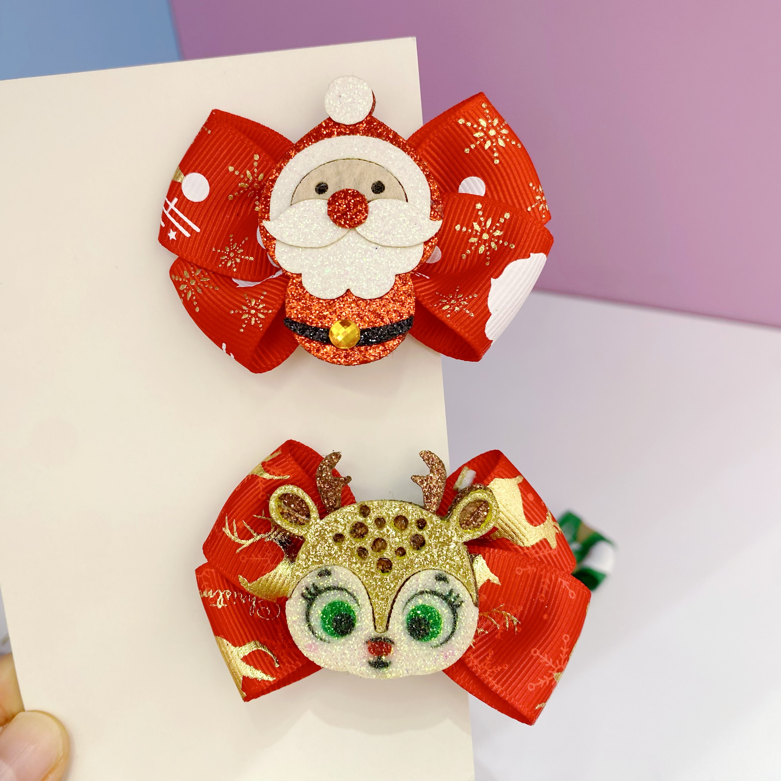 新款圣诞儿童蝴蝶结发夹装饰发饰头饰可爱麋鹿圣诞老人发卡头饰发饰详情图5