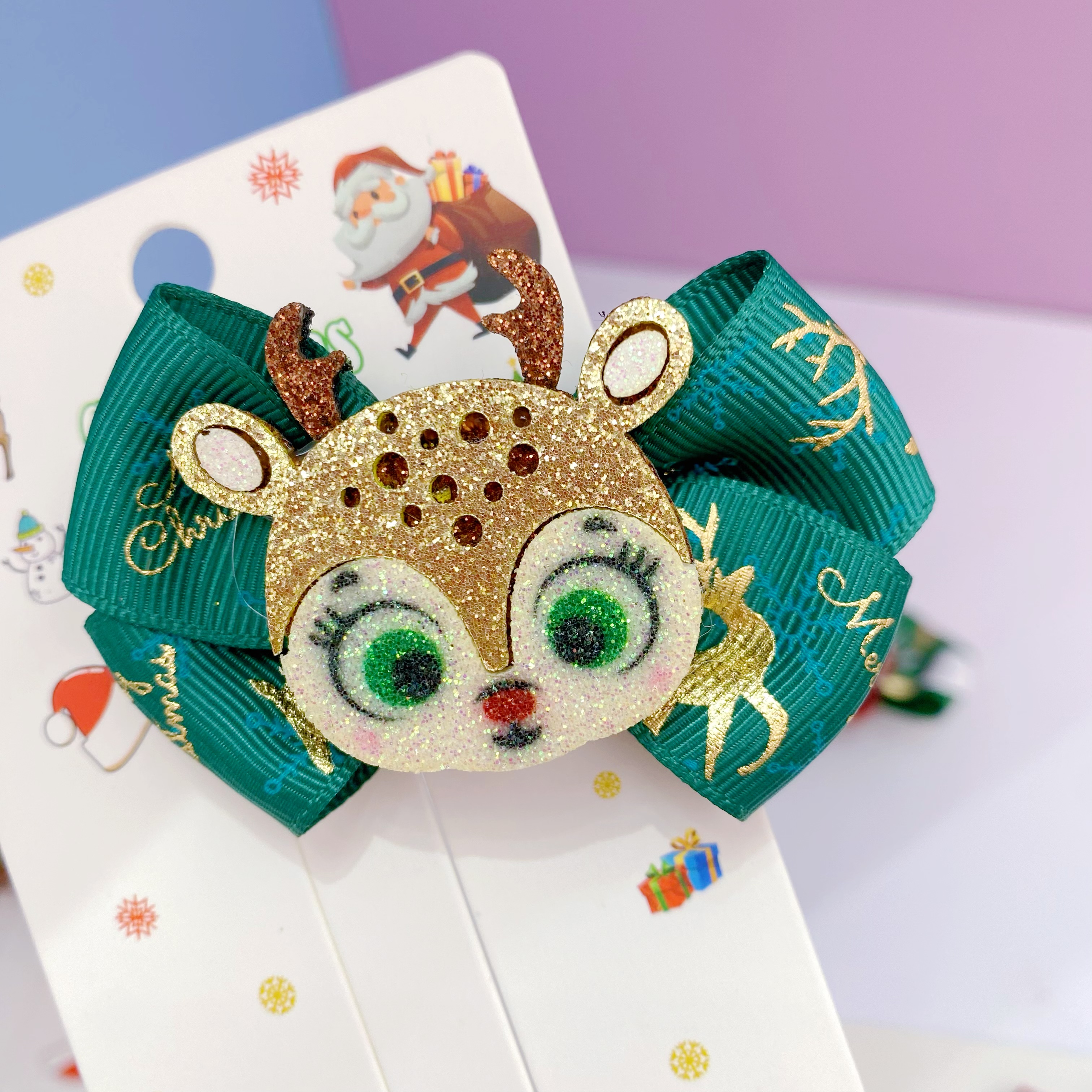 新款圣诞儿童蝴蝶结发夹装饰发饰头饰可爱麋鹿圣诞老人发卡头饰发饰详情图7