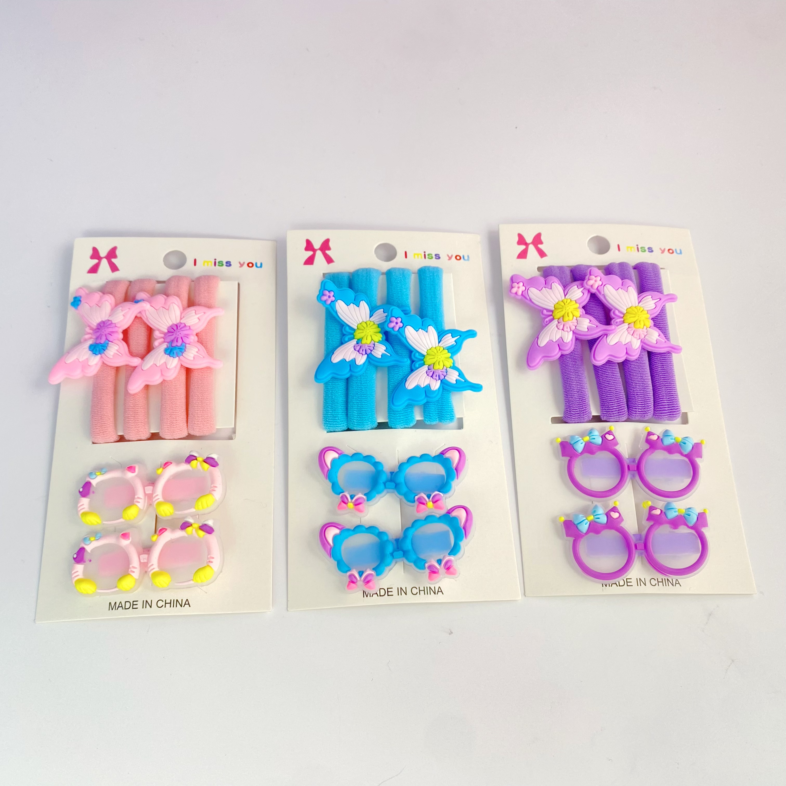 新款儿童发夹发圈套装卡通蝴蝶弹力圈眼镜压夹弹力无缝发圈详情图2