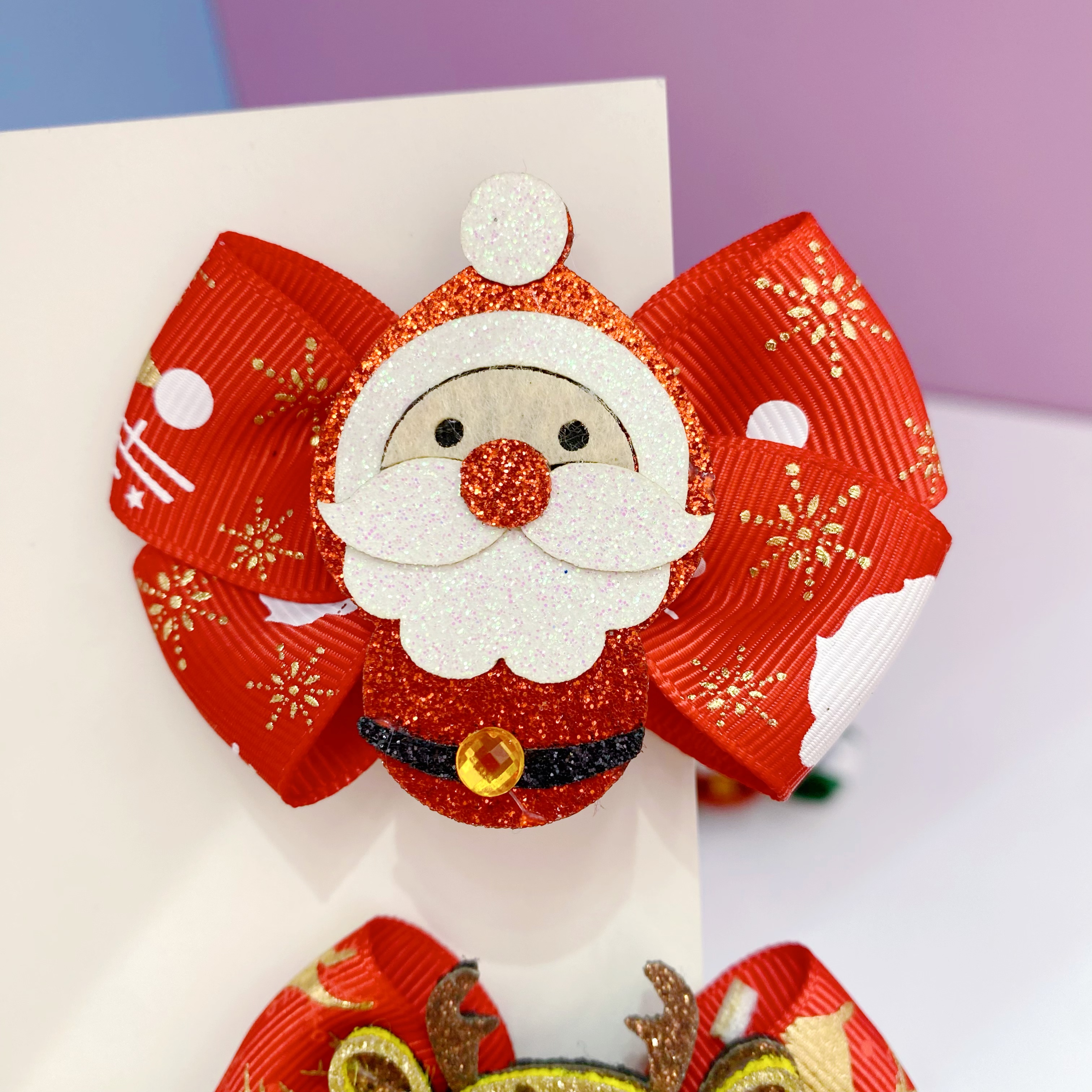 新款圣诞儿童蝴蝶结发夹装饰发饰头饰可爱麋鹿圣诞老人发卡头饰发饰详情图6