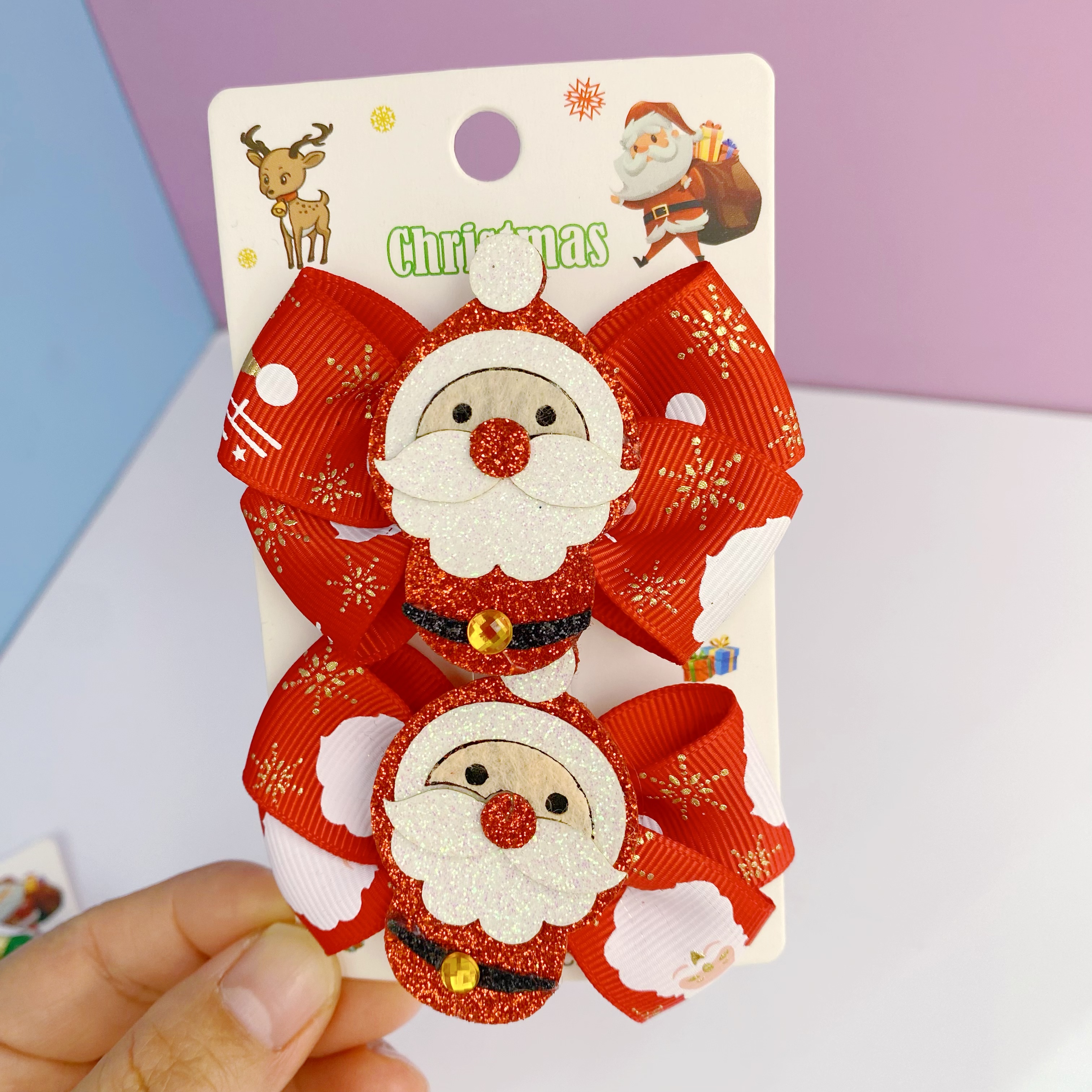 新款圣诞儿童蝴蝶结发夹装饰发饰头饰可爱麋鹿圣诞老人发卡头饰发饰详情图9