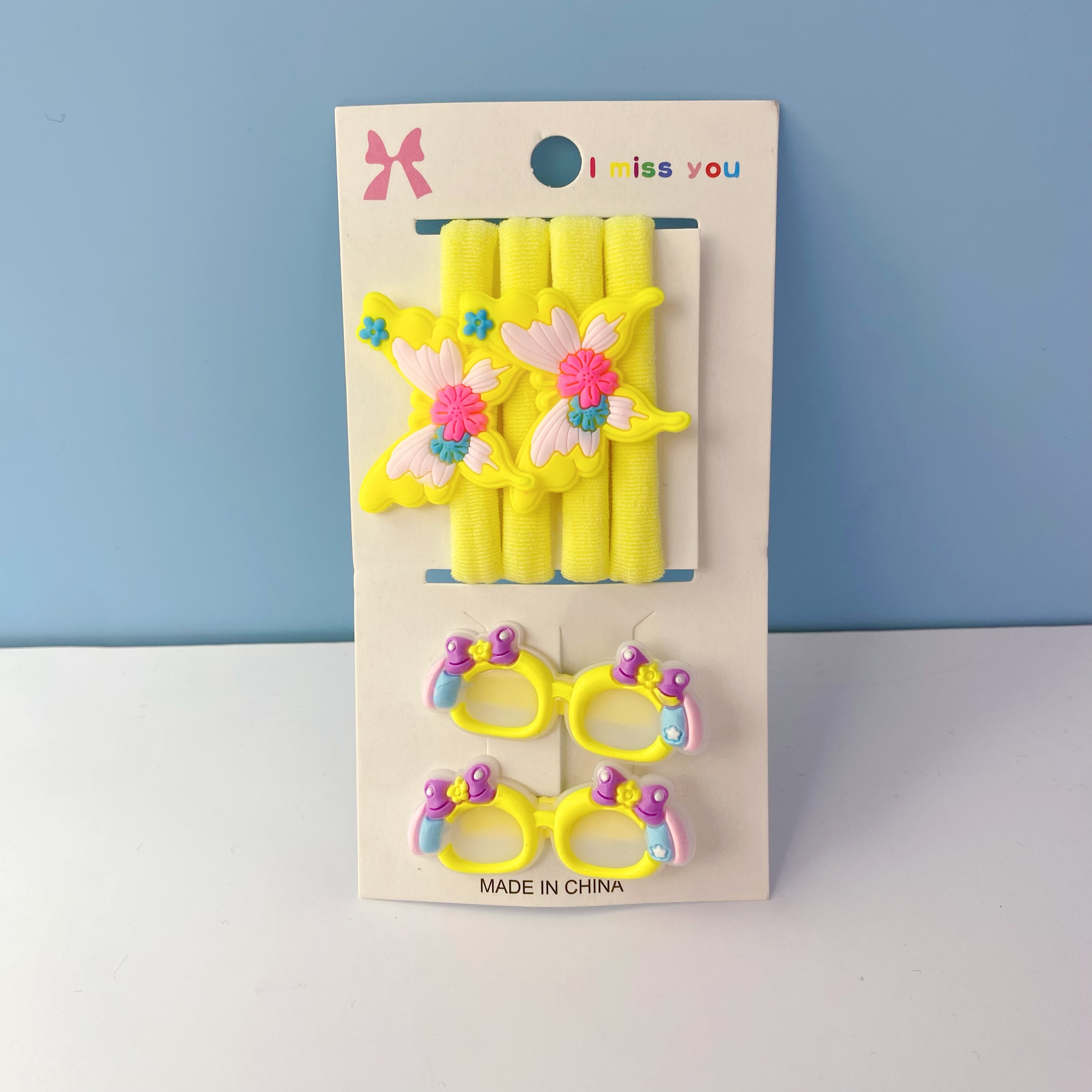 新款儿童发夹发圈套装卡通蝴蝶弹力圈眼镜压夹弹力无缝发圈详情图9