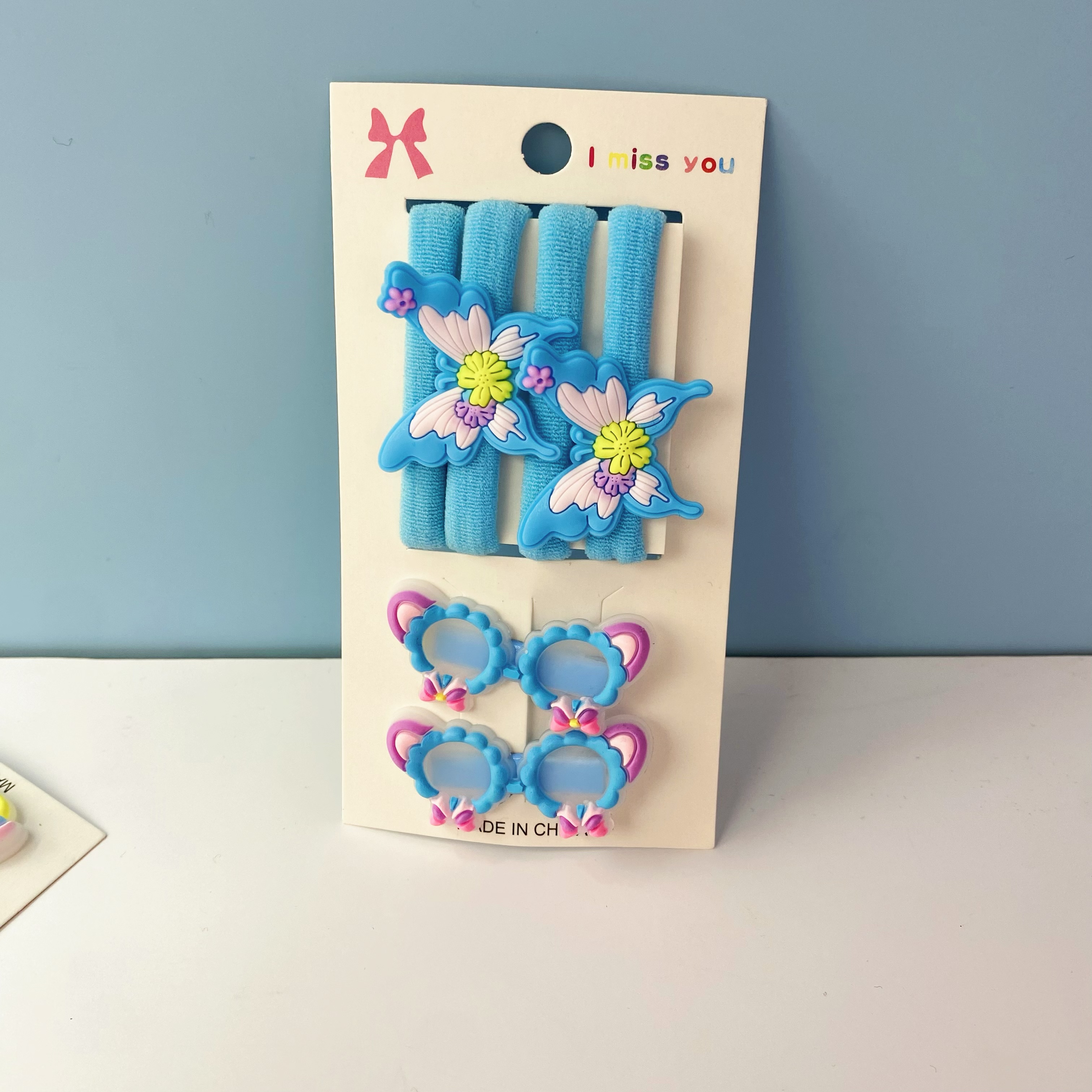 新款儿童发夹发圈套装卡通蝴蝶弹力圈眼镜压夹弹力无缝发圈详情图6