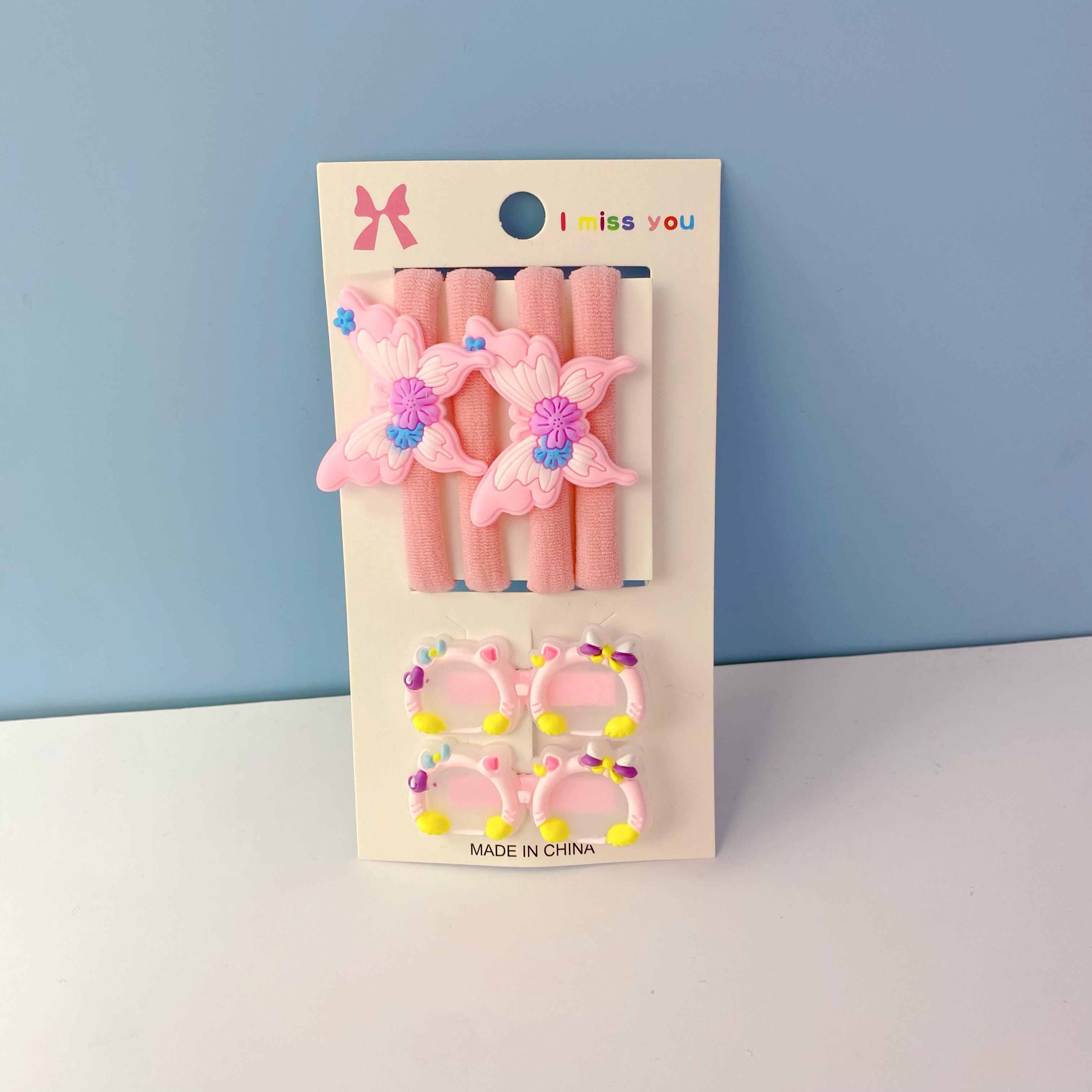 新款儿童发夹发圈套装卡通蝴蝶弹力圈眼镜压夹弹力无缝发圈详情图5