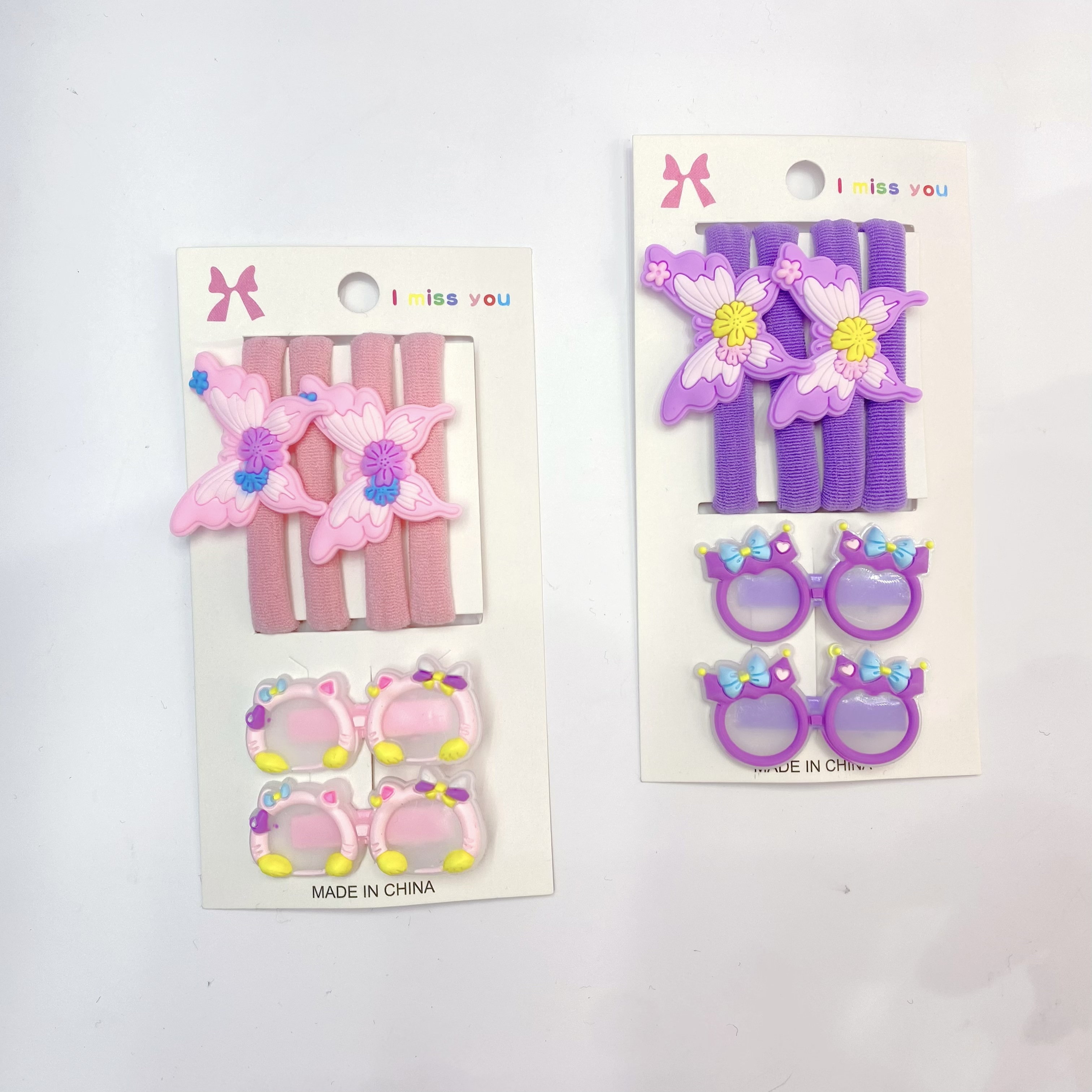 新款儿童发夹发圈套装卡通蝴蝶弹力圈眼镜压夹弹力无缝发圈详情图3