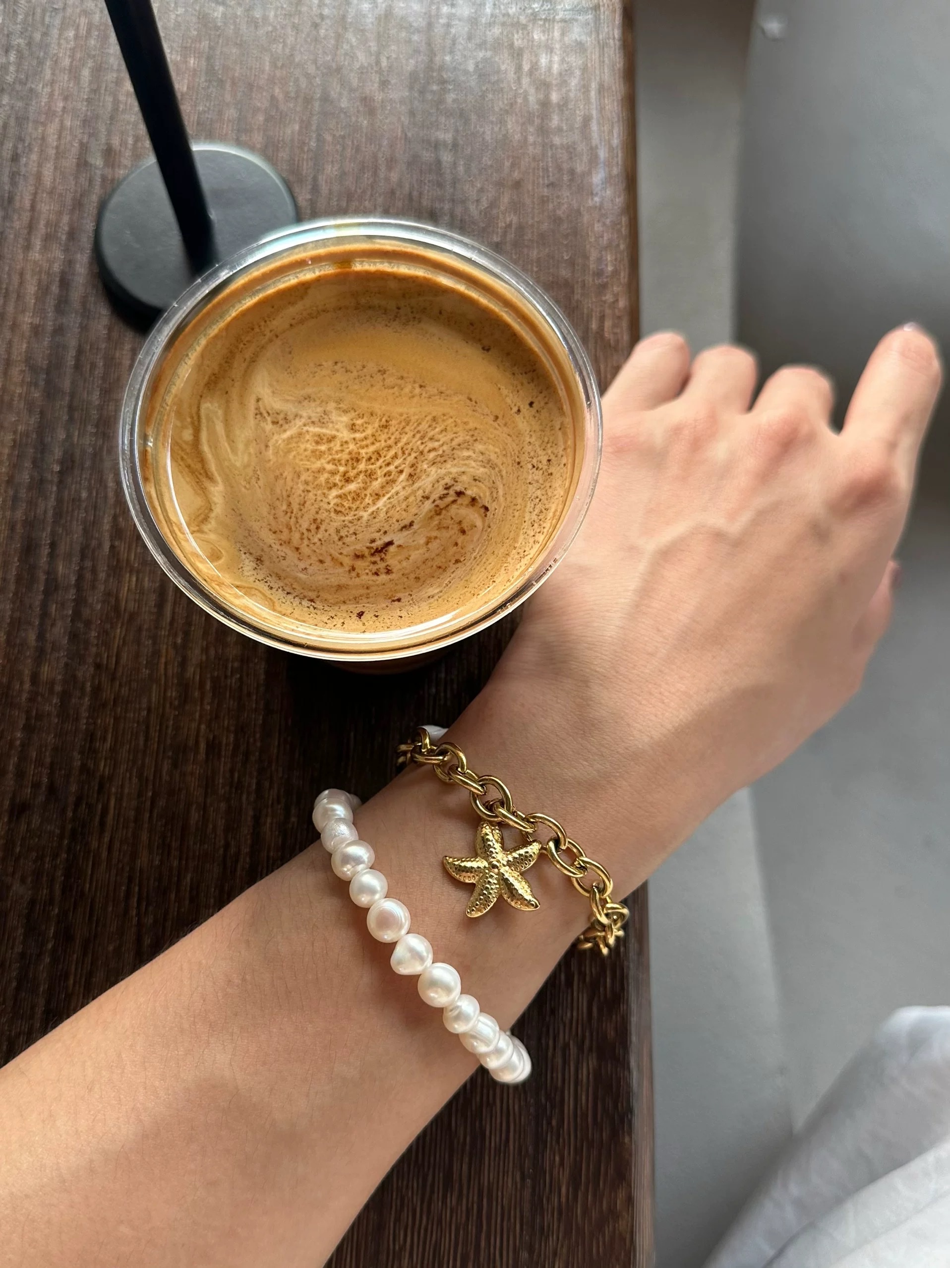 Titanium steel non-fading natural pearl starfish beach collarbone shell necklace High version detail image 6