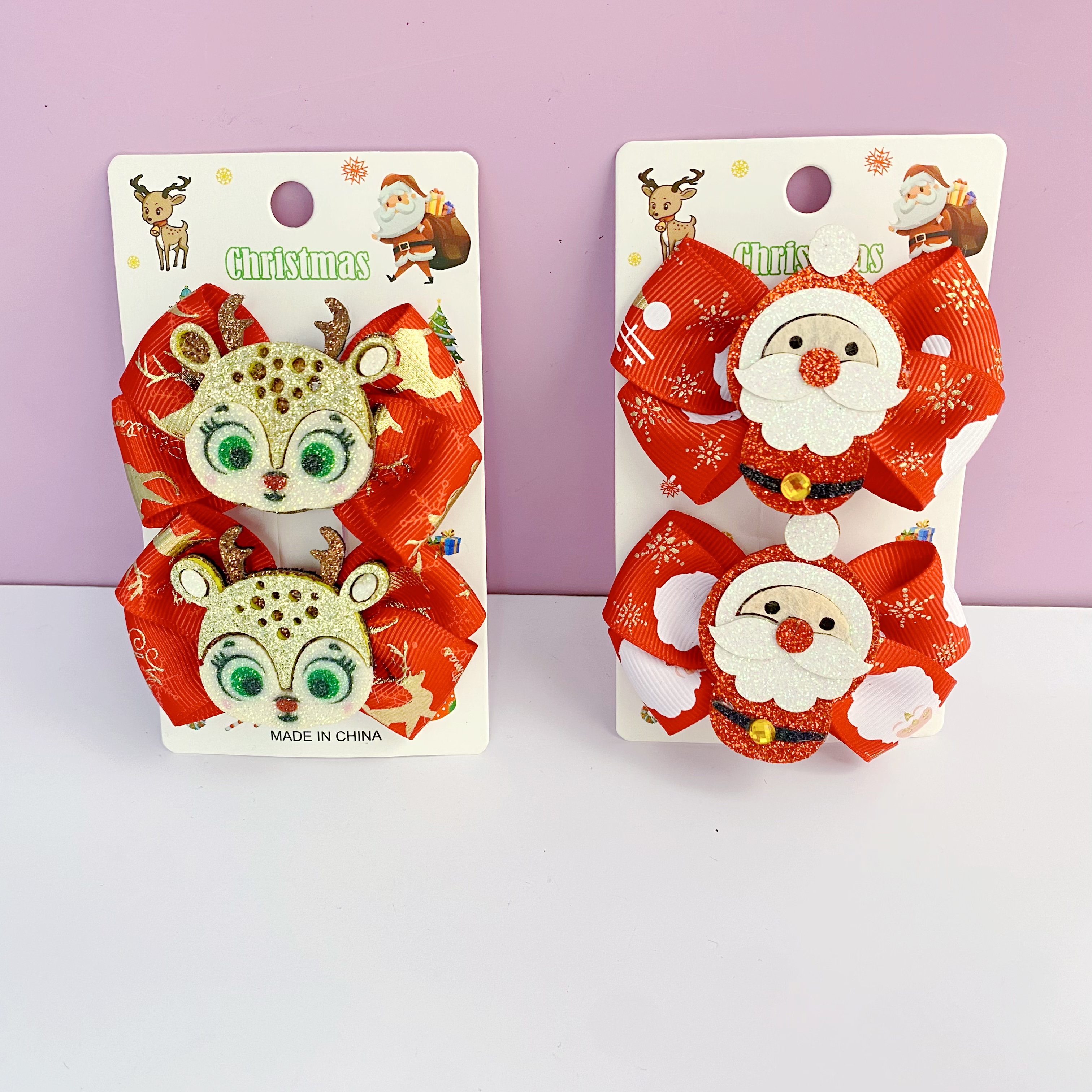 新款圣诞儿童蝴蝶结发夹装饰发饰头饰可爱麋鹿圣诞老人发卡头饰发饰详情图3