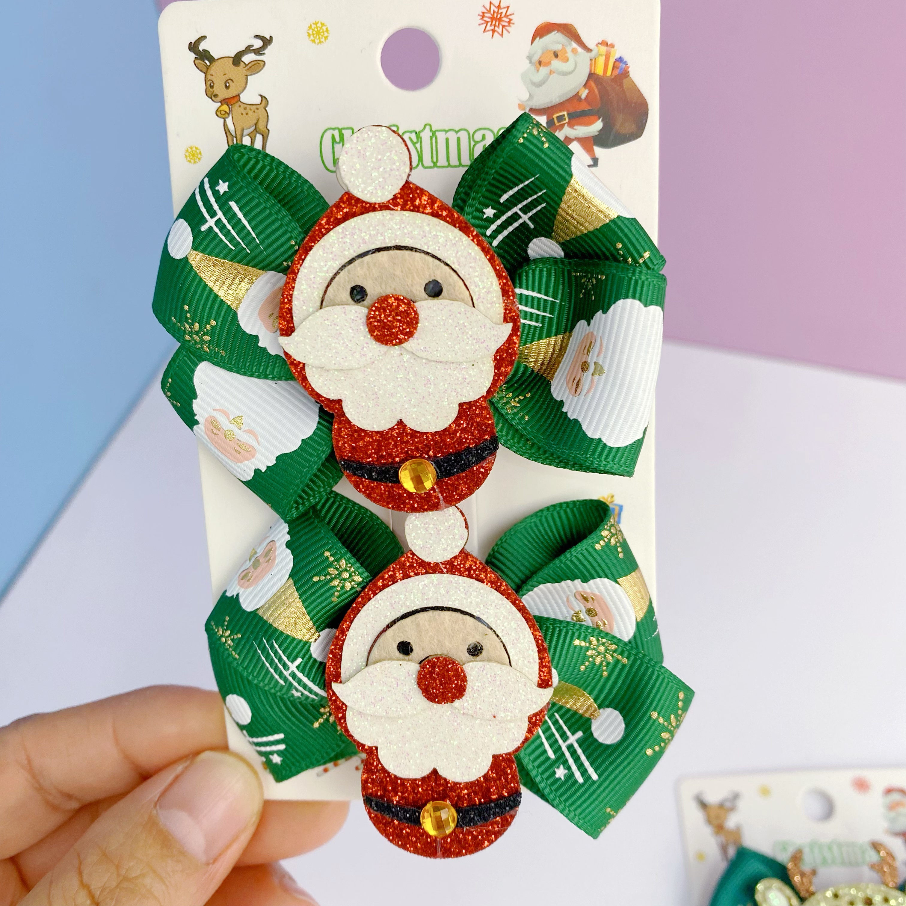 新款圣诞儿童蝴蝶结发夹装饰发饰头饰可爱麋鹿圣诞老人发卡头饰发饰详情图11