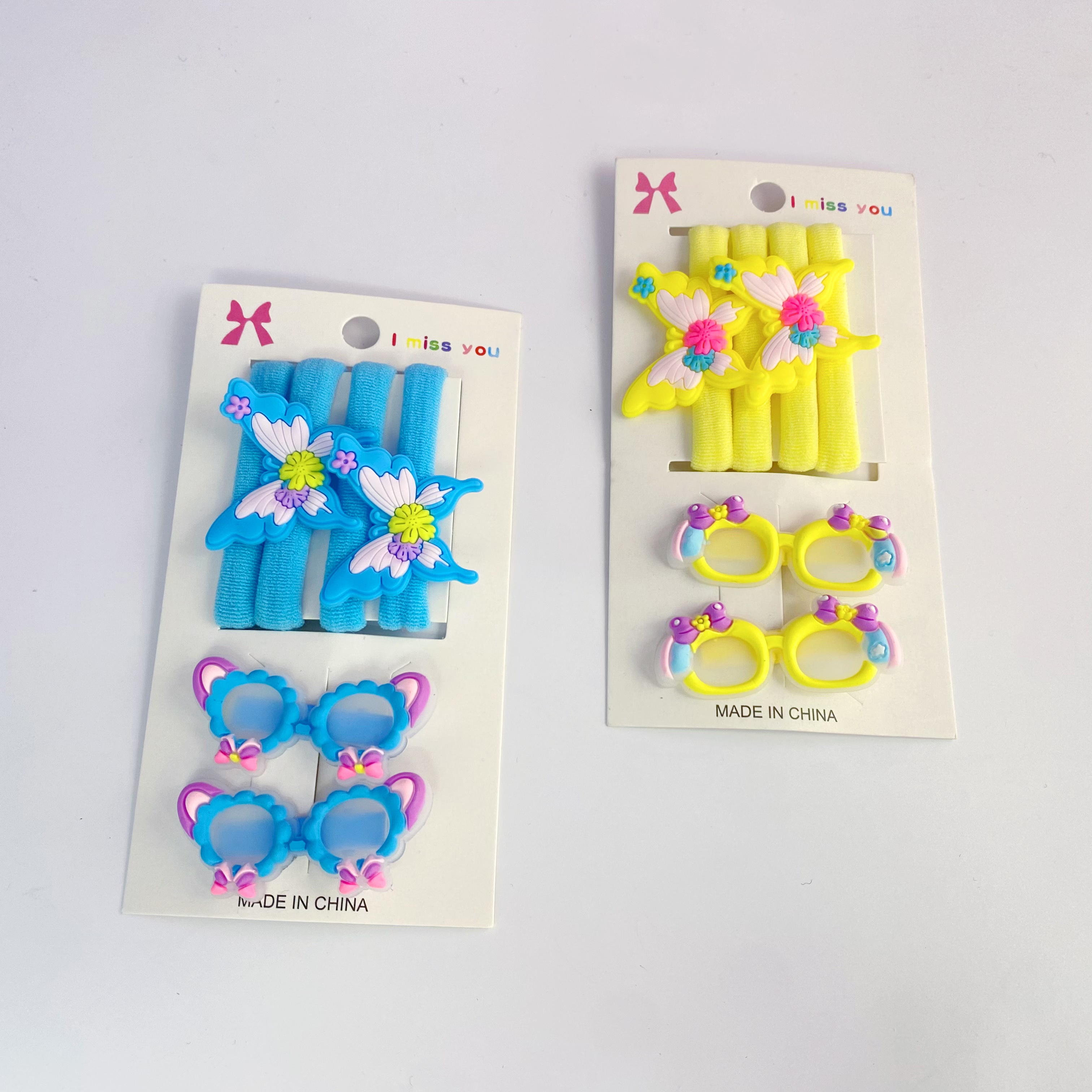 新款儿童发夹发圈套装卡通蝴蝶弹力圈眼镜压夹弹力无缝发圈详情图4