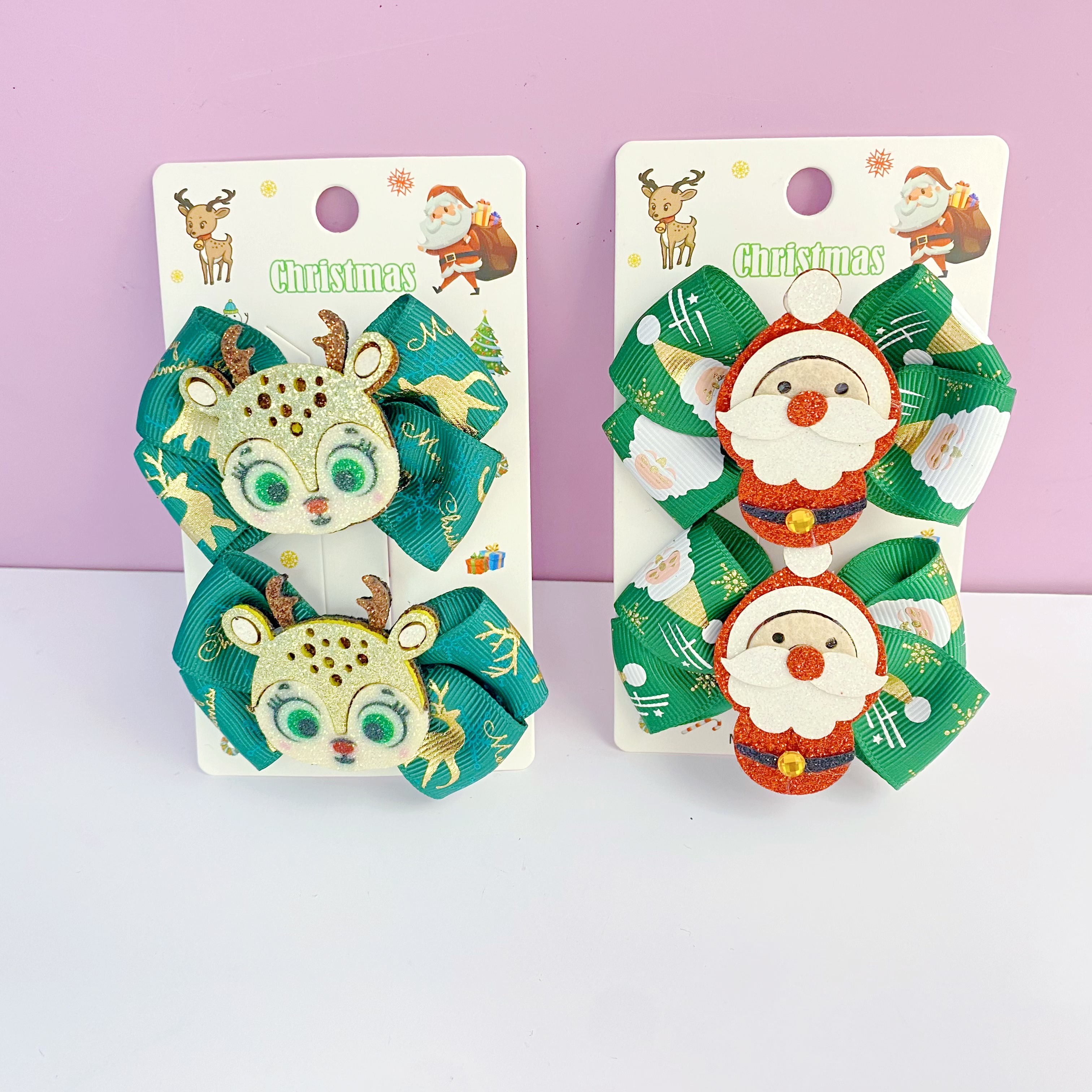 新款圣诞儿童蝴蝶结发夹装饰发饰头饰可爱麋鹿圣诞老人发卡头饰发饰详情图4