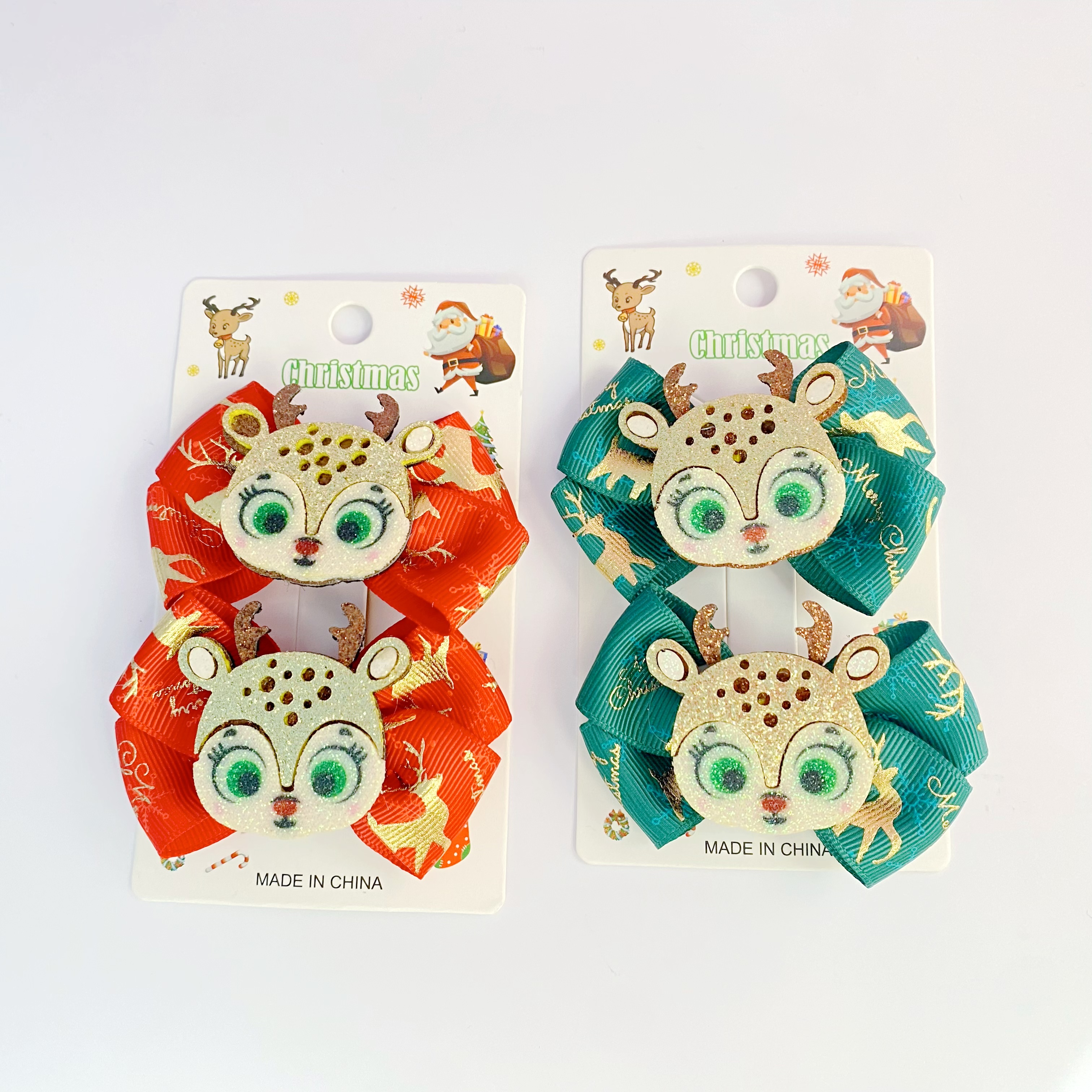 新款圣诞儿童蝴蝶结发夹装饰发饰头饰可爱麋鹿圣诞老人发卡头饰发饰产品图