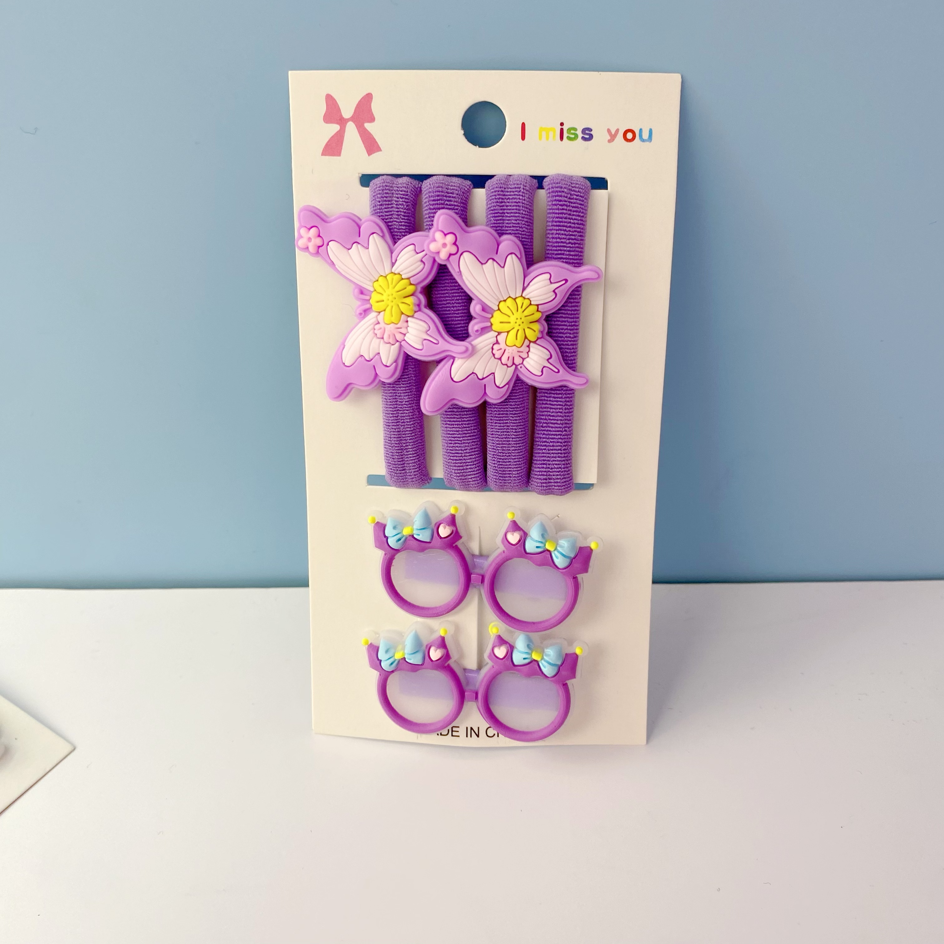 新款儿童发夹发圈套装卡通蝴蝶弹力圈眼镜压夹弹力无缝发圈详情图8