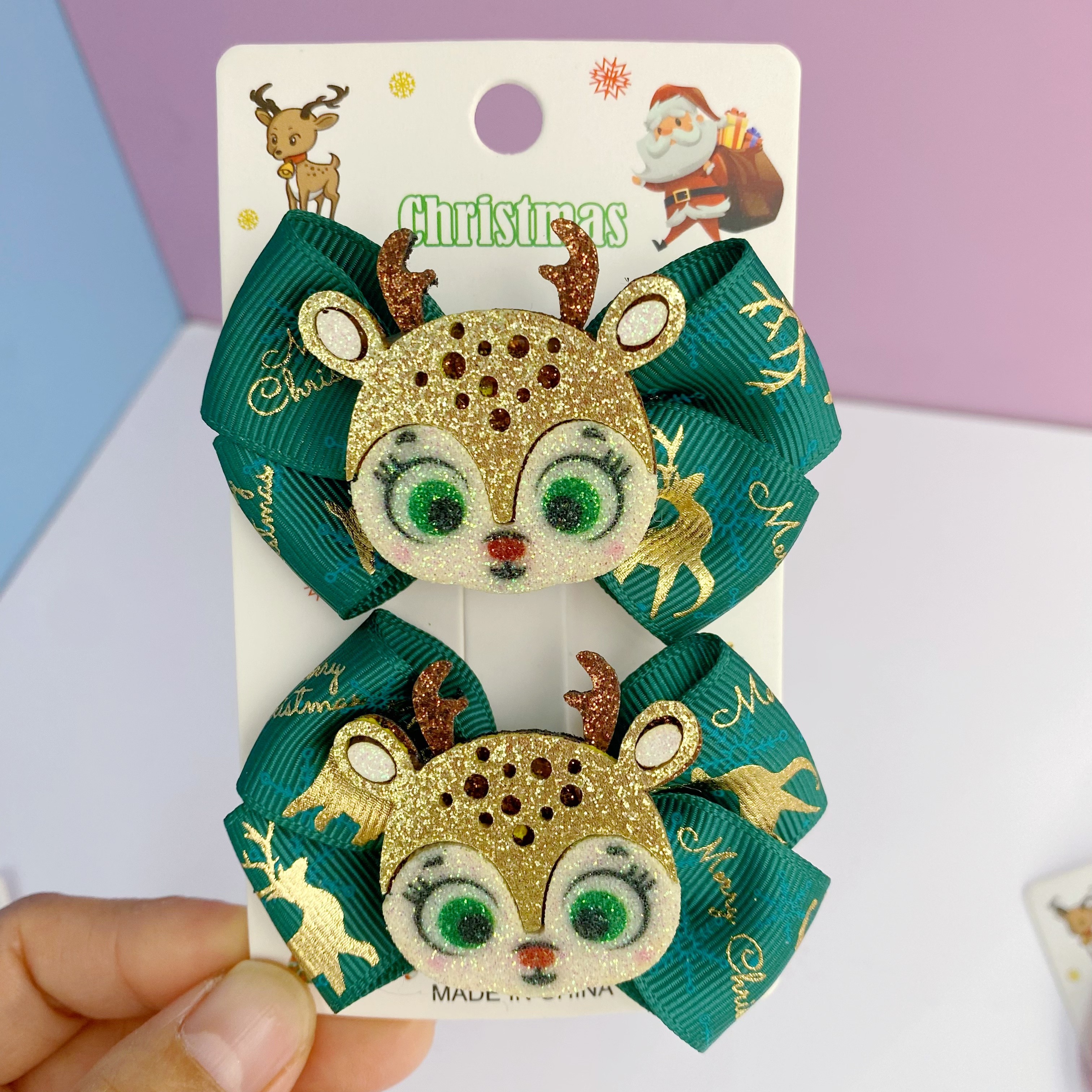 新款圣诞儿童蝴蝶结发夹装饰发饰头饰可爱麋鹿圣诞老人发卡头饰发饰详情图10