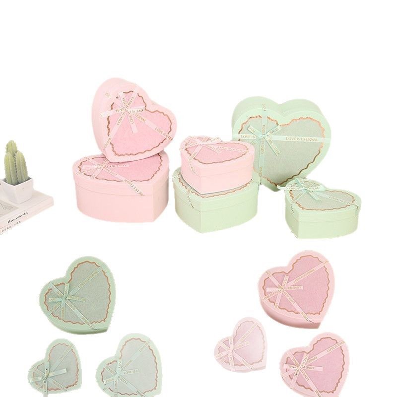 新款特种纸烫金心形套装礼品盒母亲节礼品盒礼物包装盒白底实物图