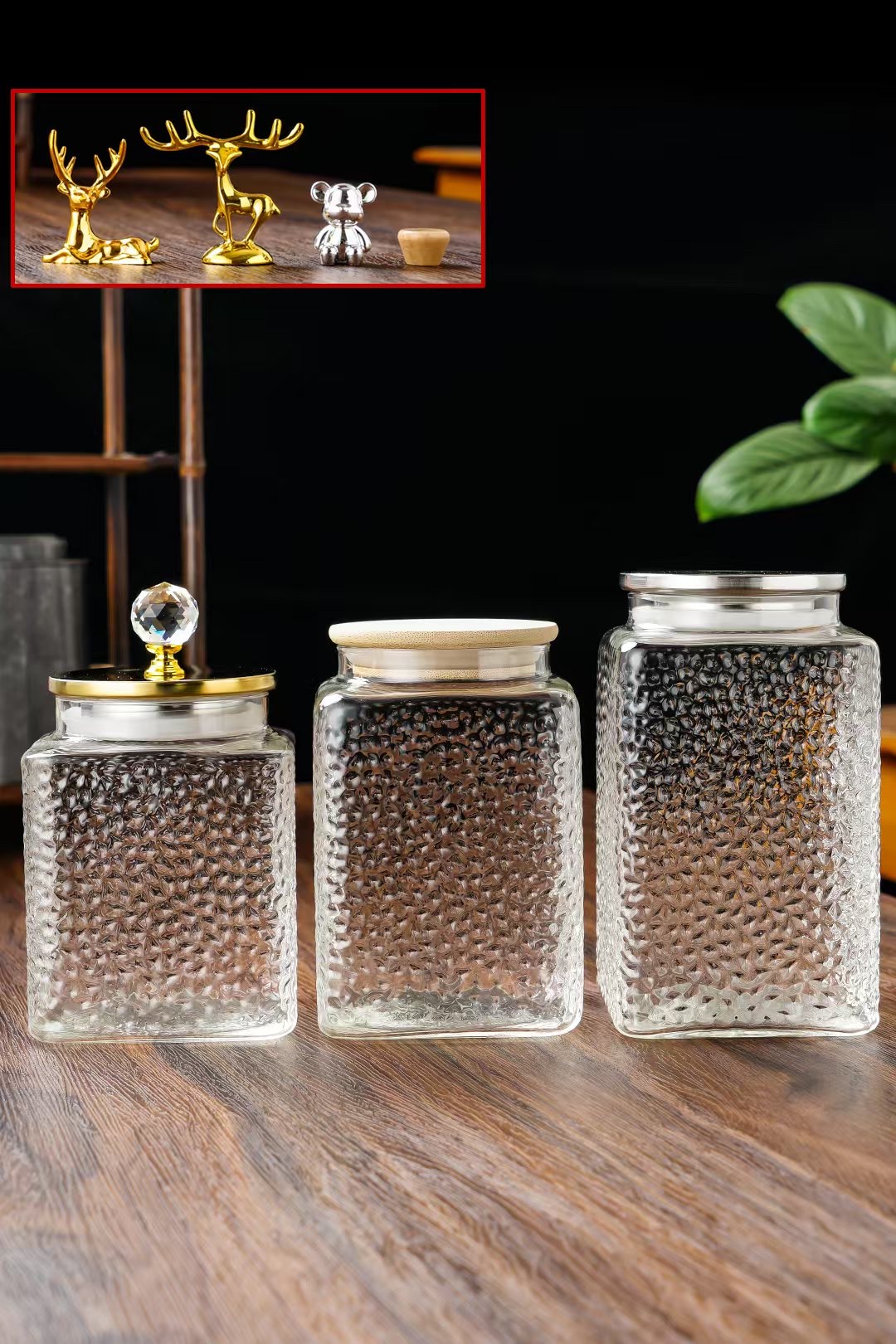 Multi-specification household tableware glass jars, storage jars, sealed dried fruit and tea household glass jars details Picture