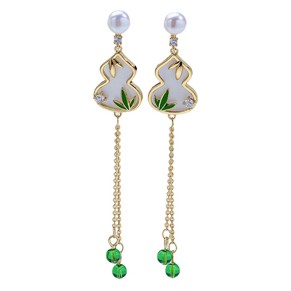 Yabidai New Chinese style natural freshwater pearl stud earrings S925 Silver Needle Earrings and bamboo tassels classical elegance accessories detail image 10