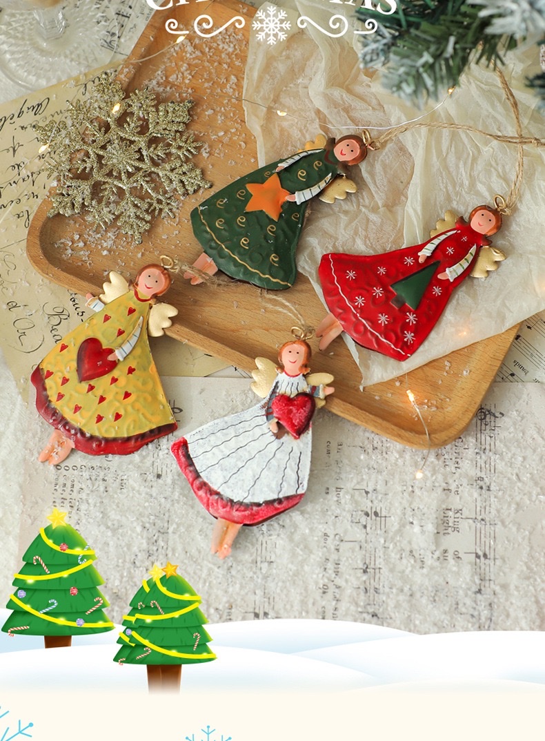 铁质手绘天使女孩挂件圣诞挂件圣诞树装饰挂件墙面装饰挂件铜铃铛复古欧式铁艺细节图