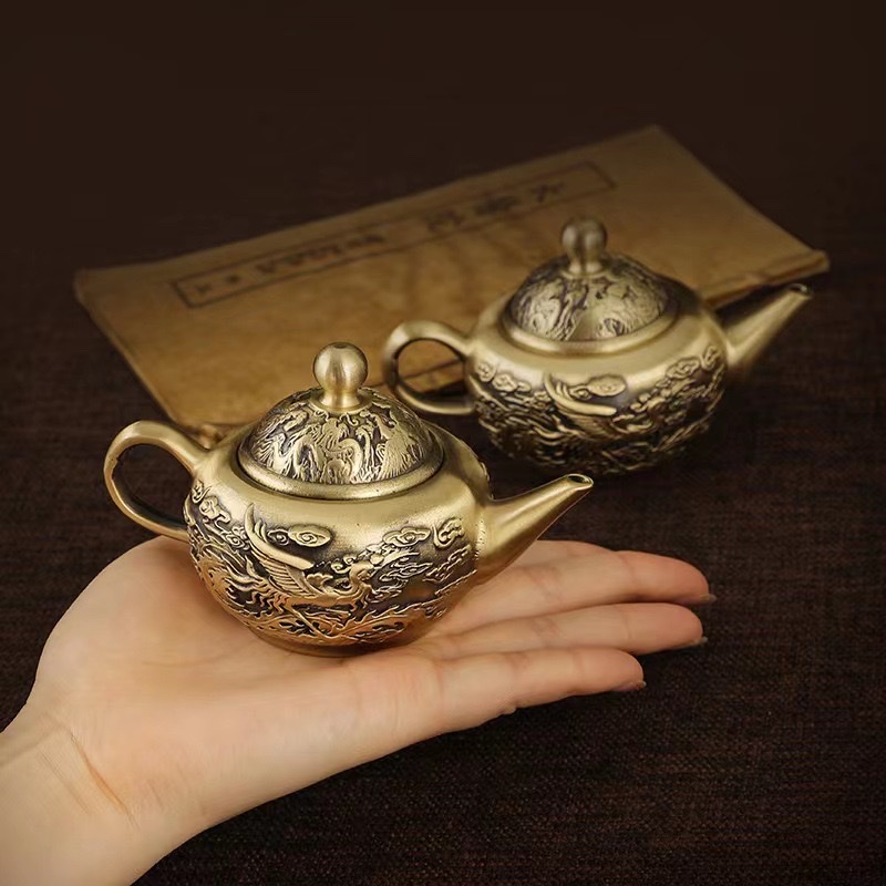 厂家直销黄铜茶壶龙凤茶壶百福茶壶麒麟茶壶办公桌用品摆件铜器