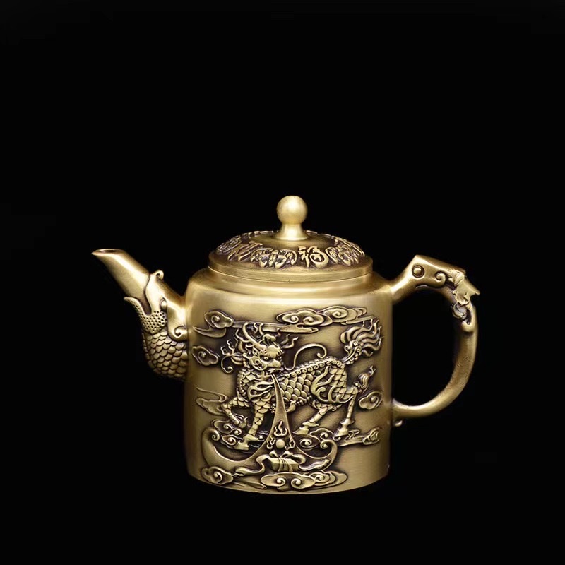 厂家直销黄铜茶壶龙凤茶壶百福茶壶麒麟茶壶办公桌用品摆件铜器详情图4