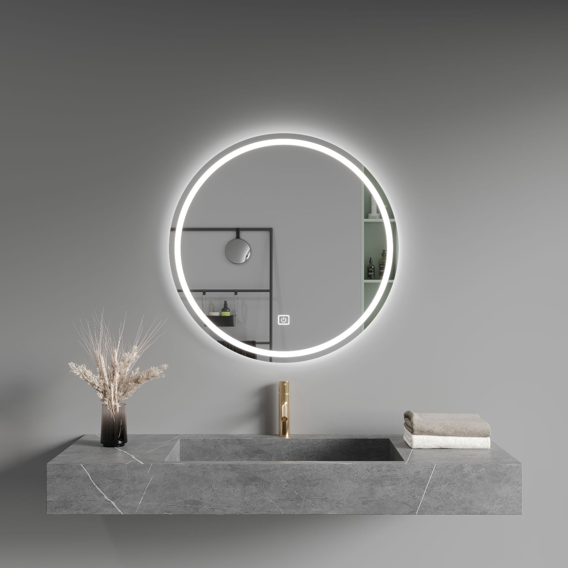 智能镜子触摸屏圆形浴室镜子壁挂LED带灯带防雾功能镜子