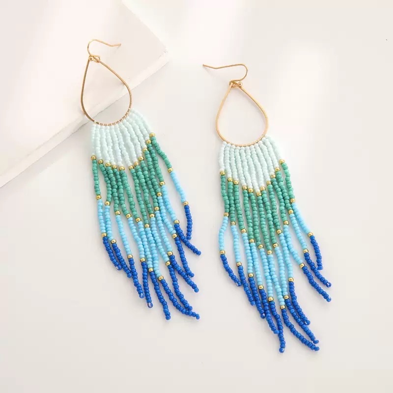 欧美复古波西米亚风彩色流苏耳环女长款手工串珠米珠耳坠耳饰批发详情图4