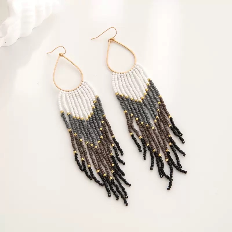 欧美复古波西米亚风彩色流苏耳环女长款手工串珠米珠耳坠耳饰批发细节图