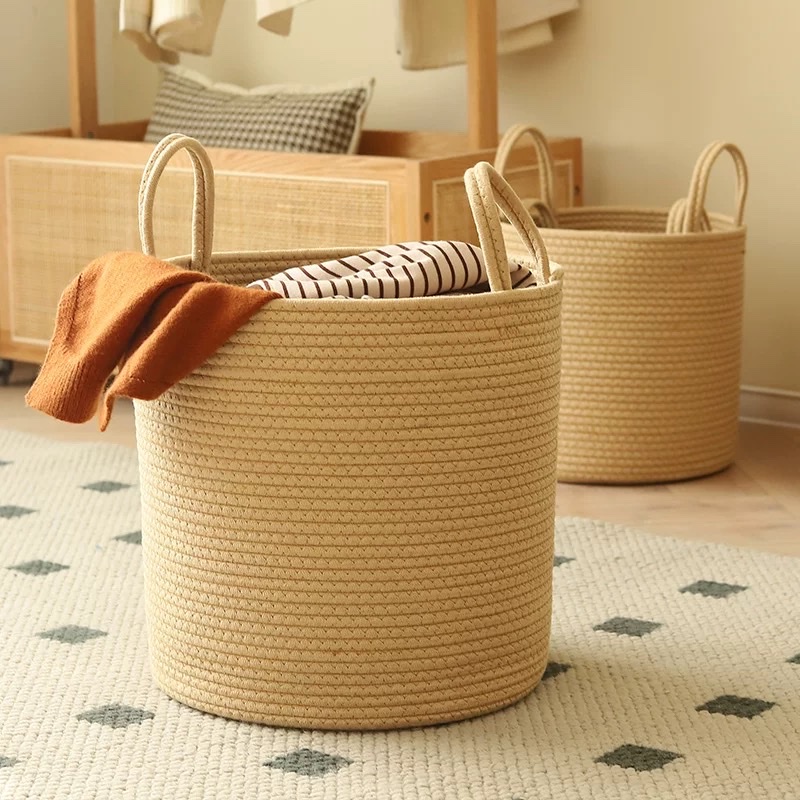 脏衣篓收纳筐ins风简约棉麻手工编织棉线筐脏衣大容量收纳篮家用详情图2