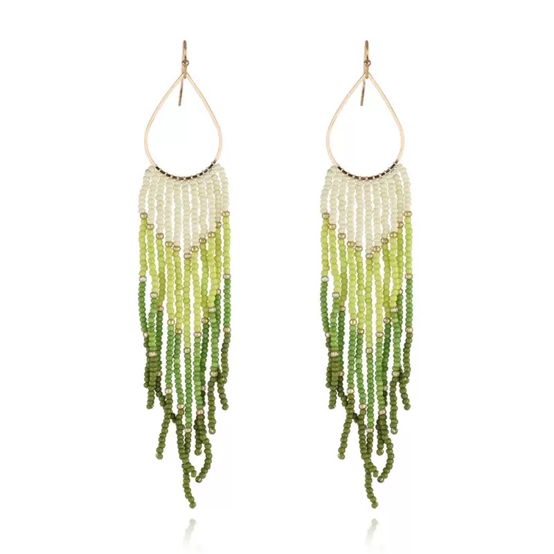 欧美复古波西米亚风彩色流苏耳环女长款手工串珠米珠耳坠耳饰批发详情图5