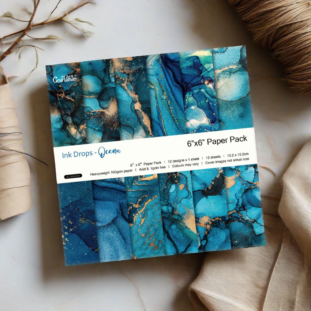 6-inch handcrafted scrapbook planner material pattern paper background paper (Ink Traces - Ocean) 12 sheets AC230308 full figure