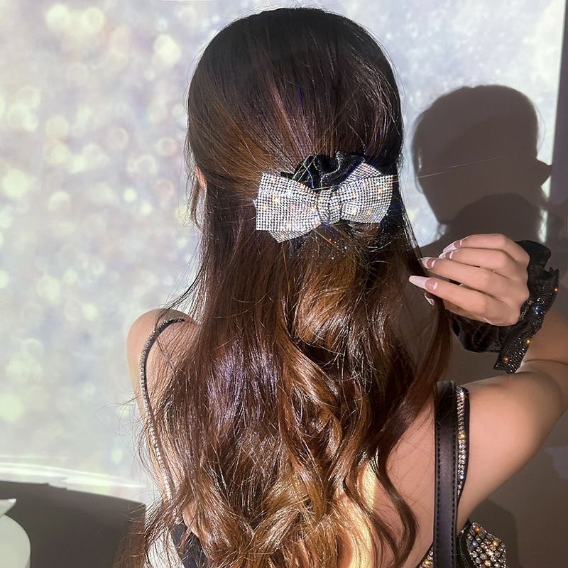 网纱亮钻蝴蝶结大肠发圈 饰品头绳 发饰女士优雅系列 气质简约发圈 持久弹力不伤发质发圈细节图