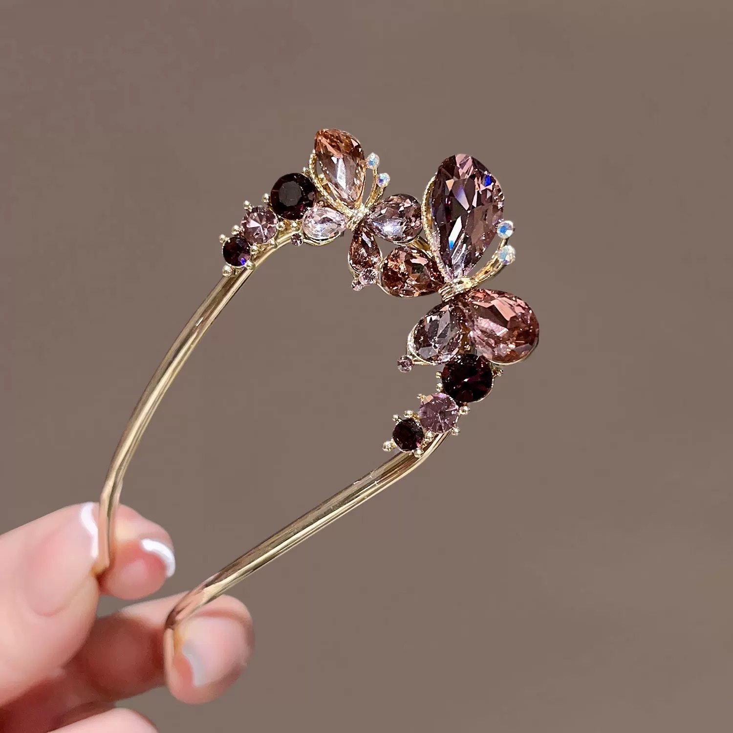 高级感水晶蝴蝶金属U型发簪简约日常通勤盘发钗发卡发饰2025新款簪子发钗簪花中国风饰品