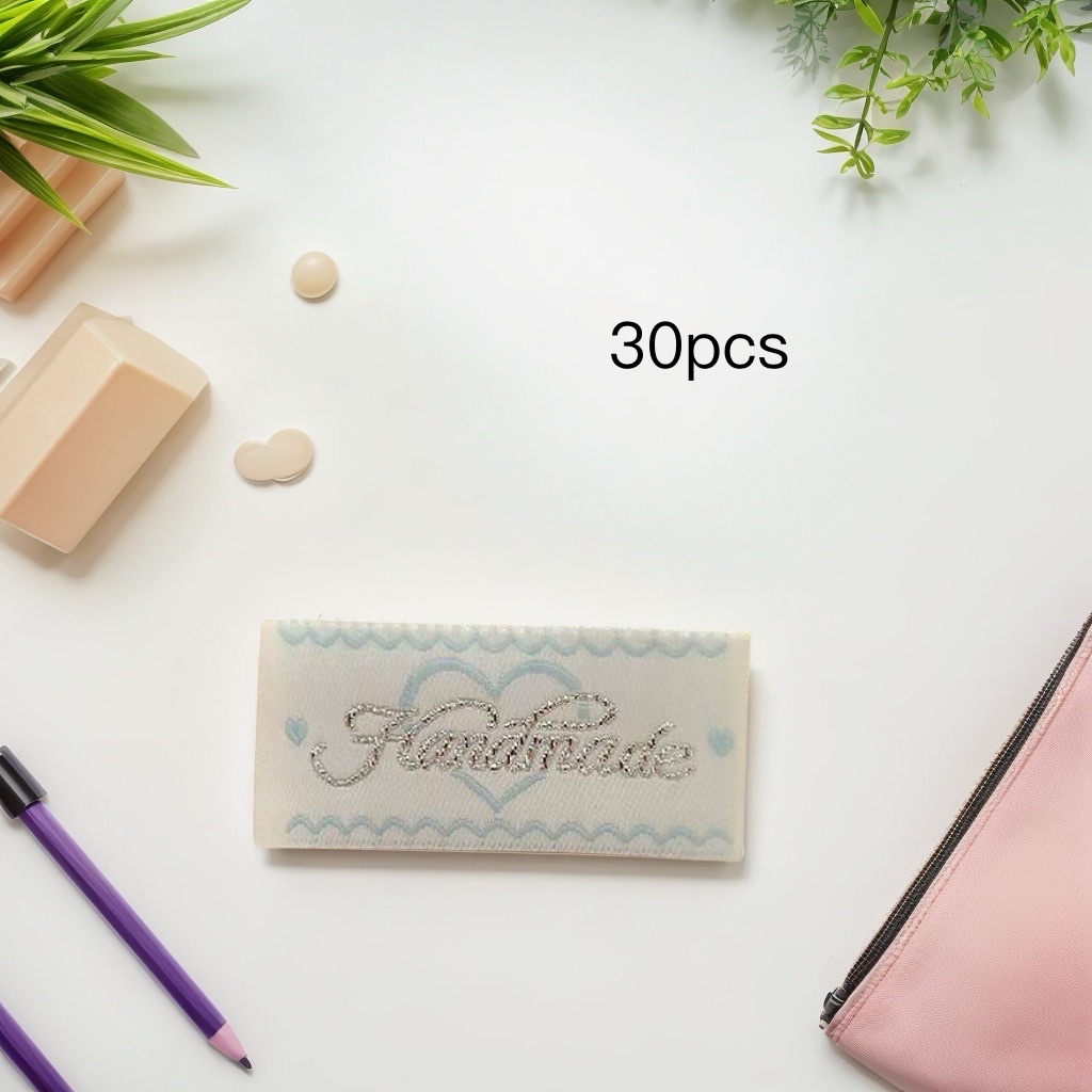 蓝色爱心金银丝布标创意英文卡通织唛布标衣帽裤子布标组合服装辅料商标印刷服饰组合 