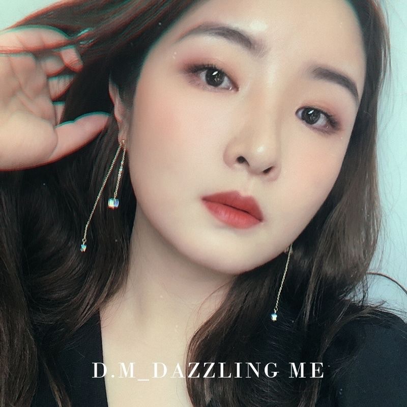 233 Xiaoqing Austrian Shi Family Aurora Cube Sugar Crystal Earrings and Earrings, adjustable ear line, long style, no ear holes detail image 4